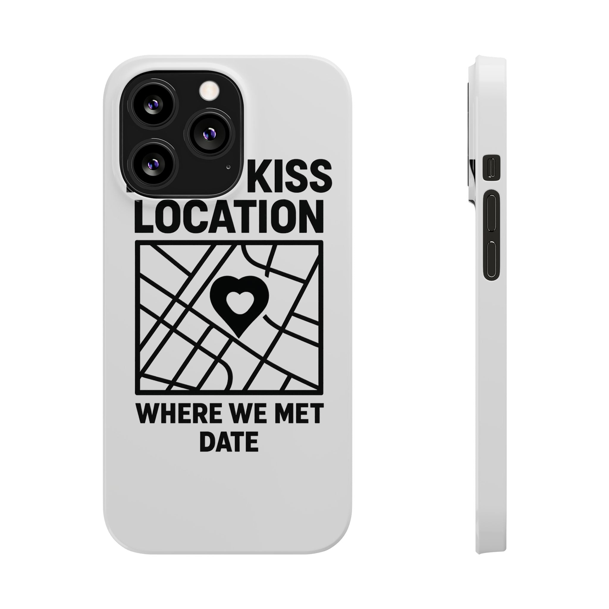 First Kiss Location Phone Case Custom Map Where We Met Anniversary Gift Personalized Couples Phone Case Heart Marker