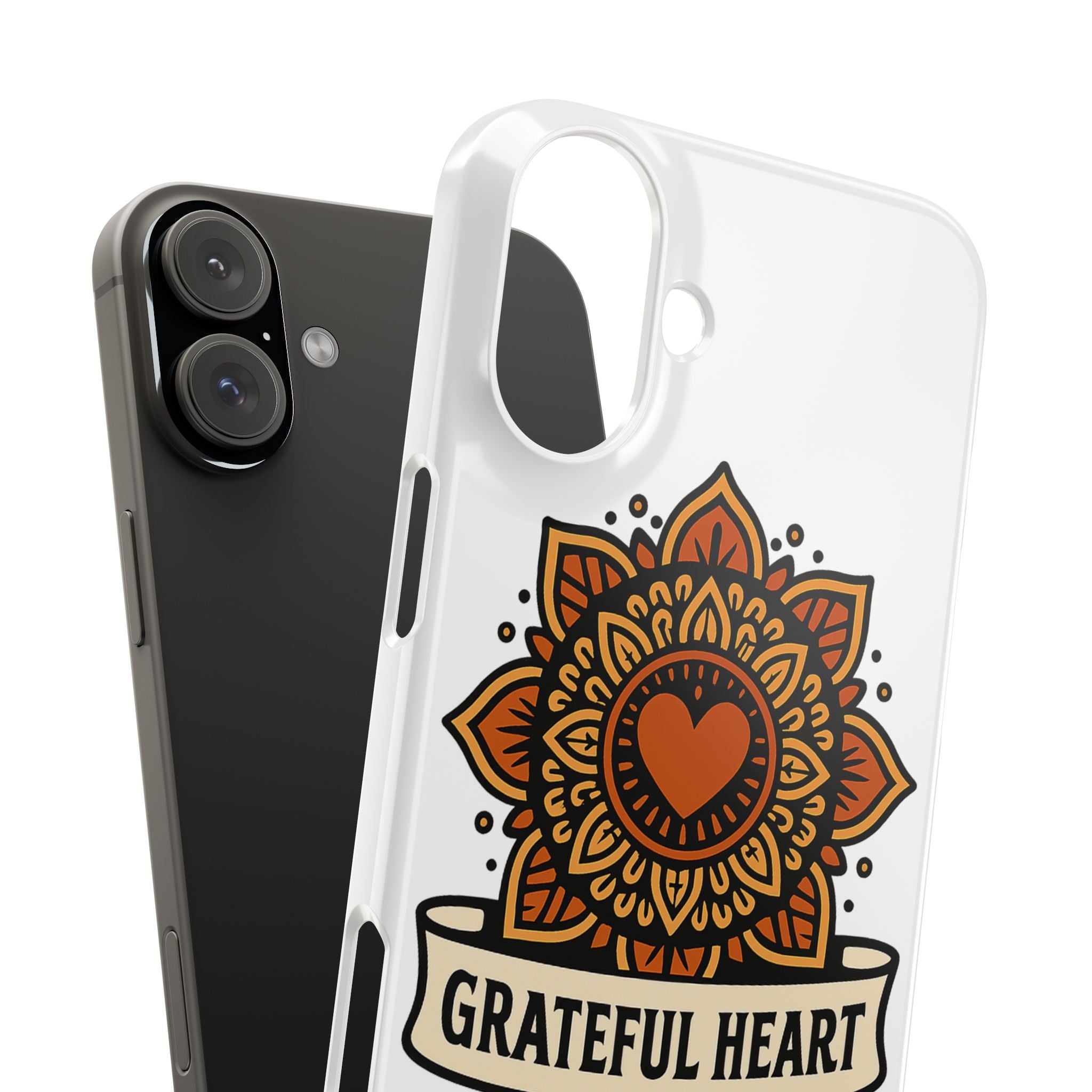 Grateful Heart Mandala Phone Case, Mindfulness Gift for Yoga Lover, Boho Gratitude Quote, Wellness Housewarming Gift Woman