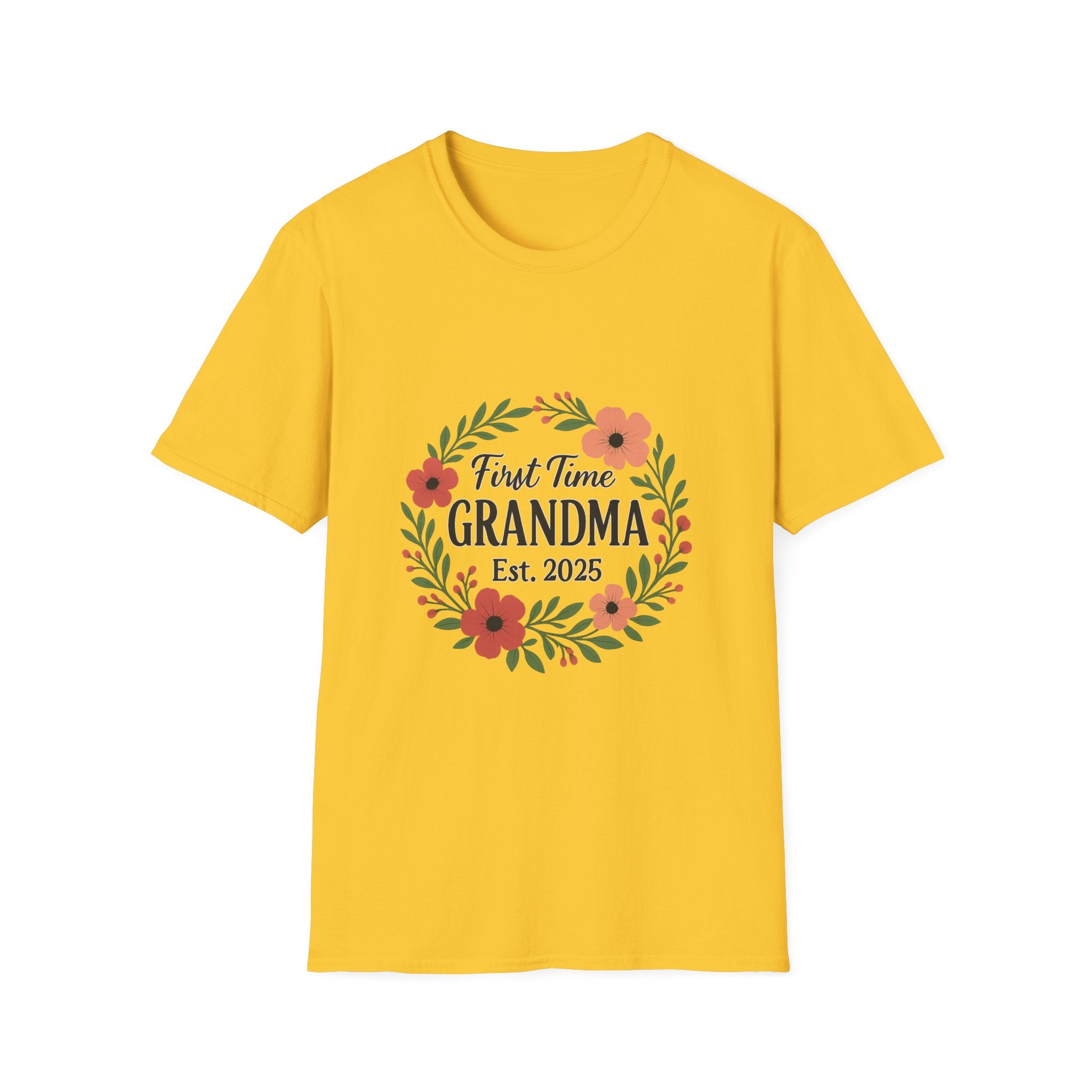 First Time Grandma Est 2025 Shirt New Grandmother Announcement Pregnancy Reveal Gift Floral Wreath Tshirt Mothers Day Gift