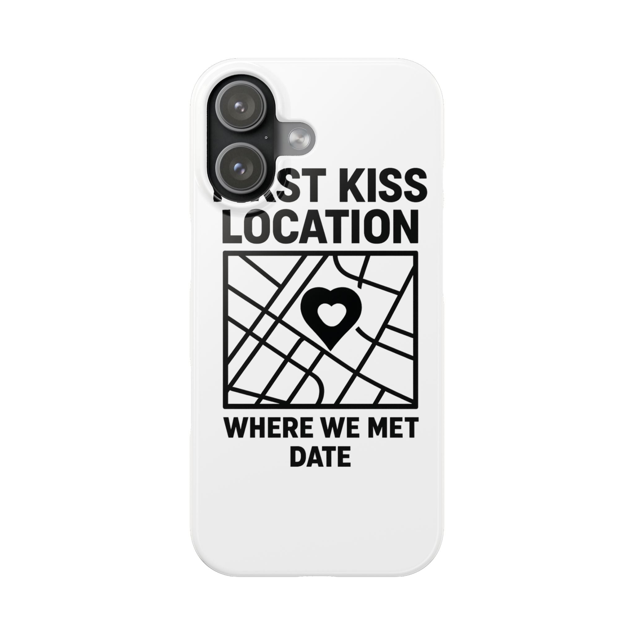 First Kiss Location Phone Case Custom Map Where We Met Anniversary Gift Personalized Couples Phone Case Heart Marker