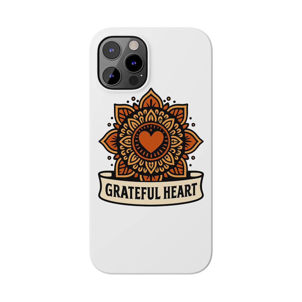 Grateful Heart Mandala Phone Case, Mindfulness Gift for Yoga Lover, Boho Gratitude Quote, Wellness Housewarming Gift Woman