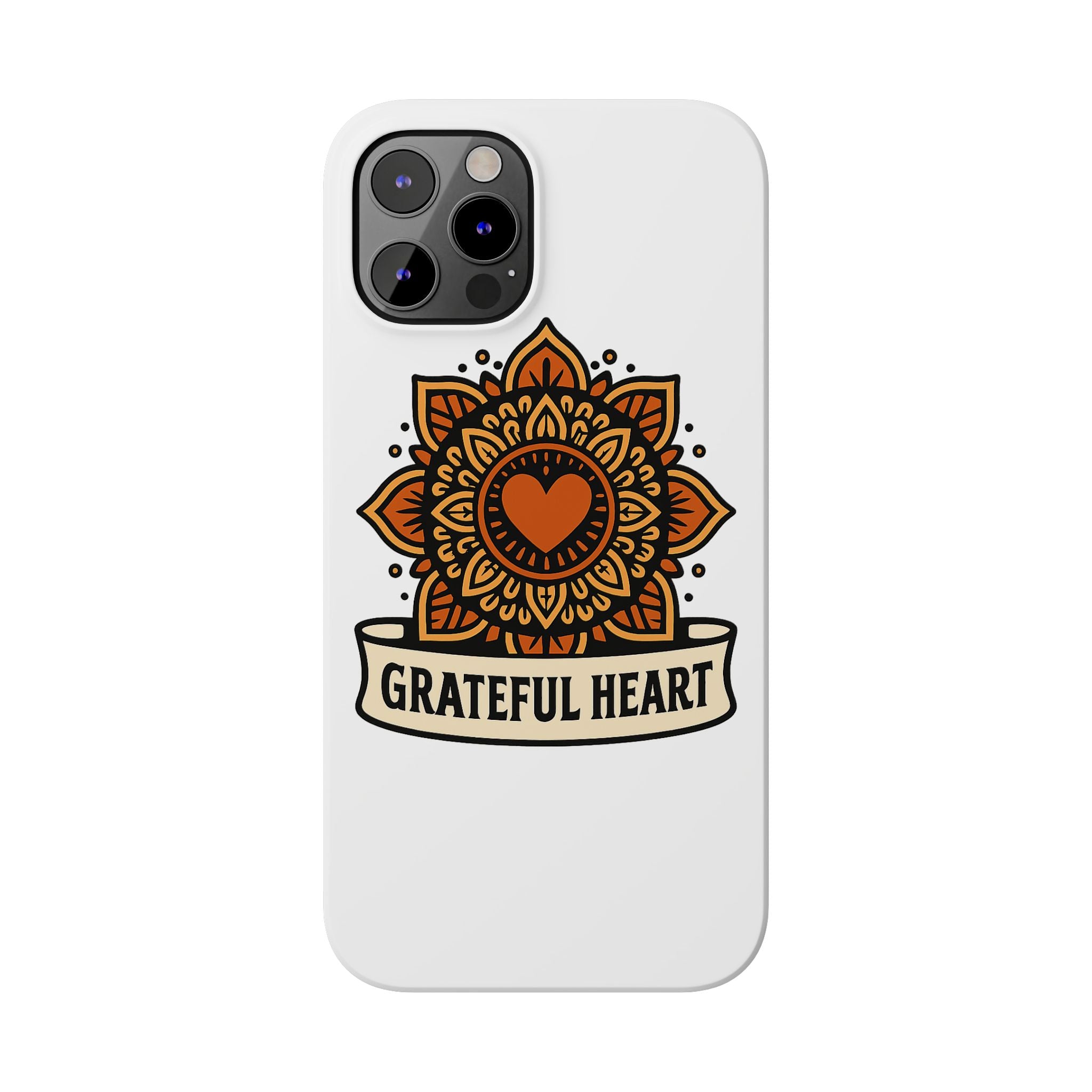 Grateful Heart Mandala Phone Case, Mindfulness Gift for Yoga Lover, Boho Gratitude Quote, Wellness Housewarming Gift Woman