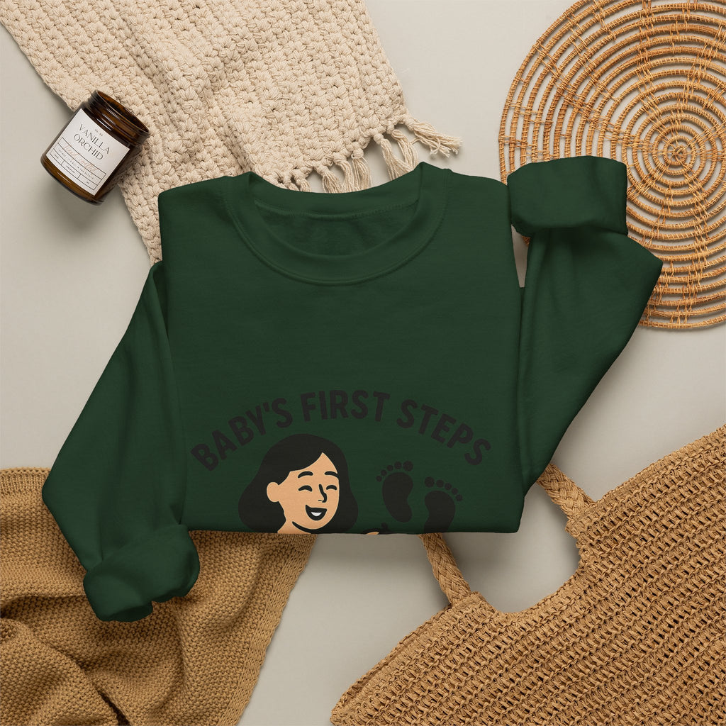 Baby's First Steps Sweatshirt, New Mom Gift, First Walking Milestone, Baby Footprint Shirt, Proud Mom Sweatshirt, Toddler Milestone