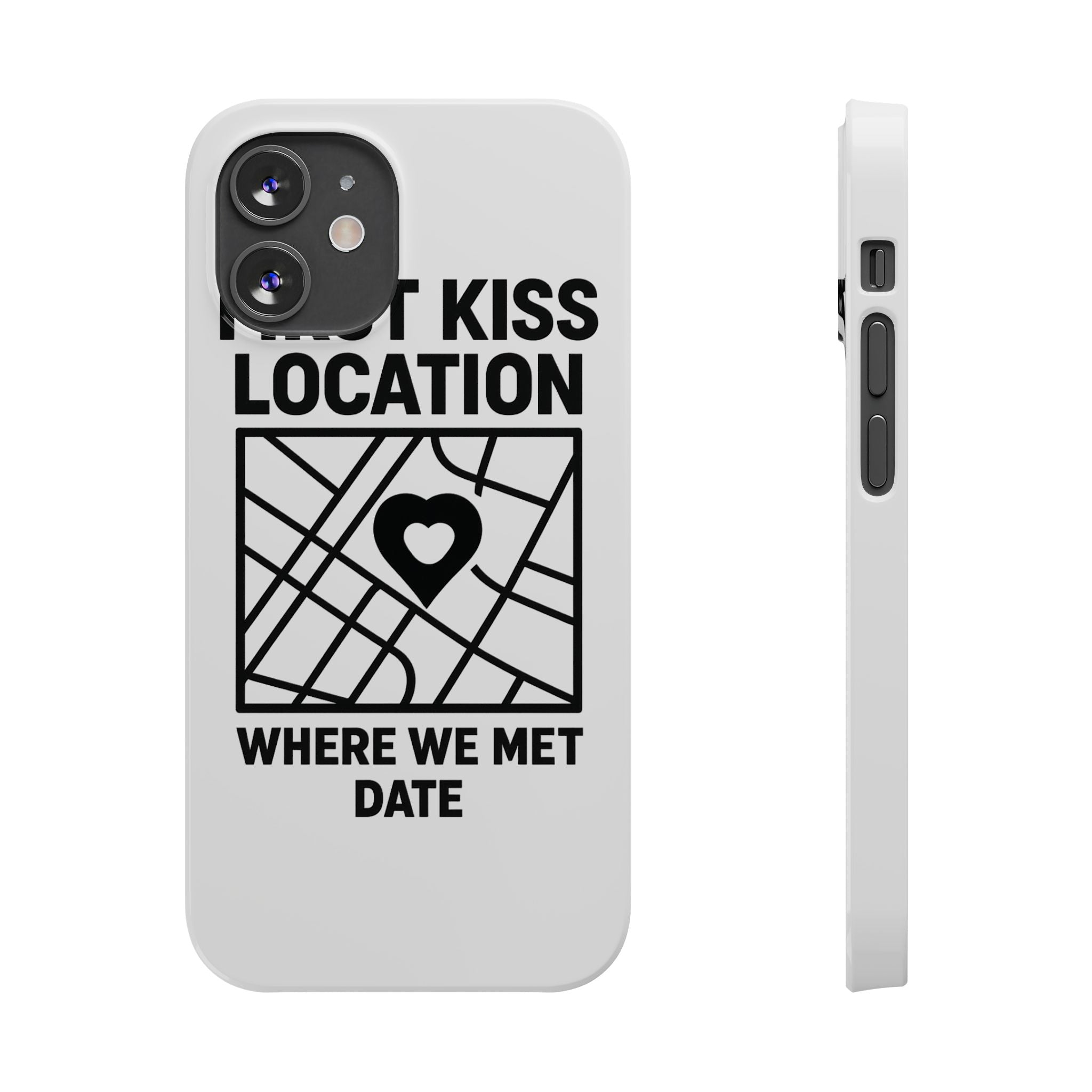 First Kiss Location Phone Case Custom Map Where We Met Anniversary Gift Personalized Couples Phone Case Heart Marker