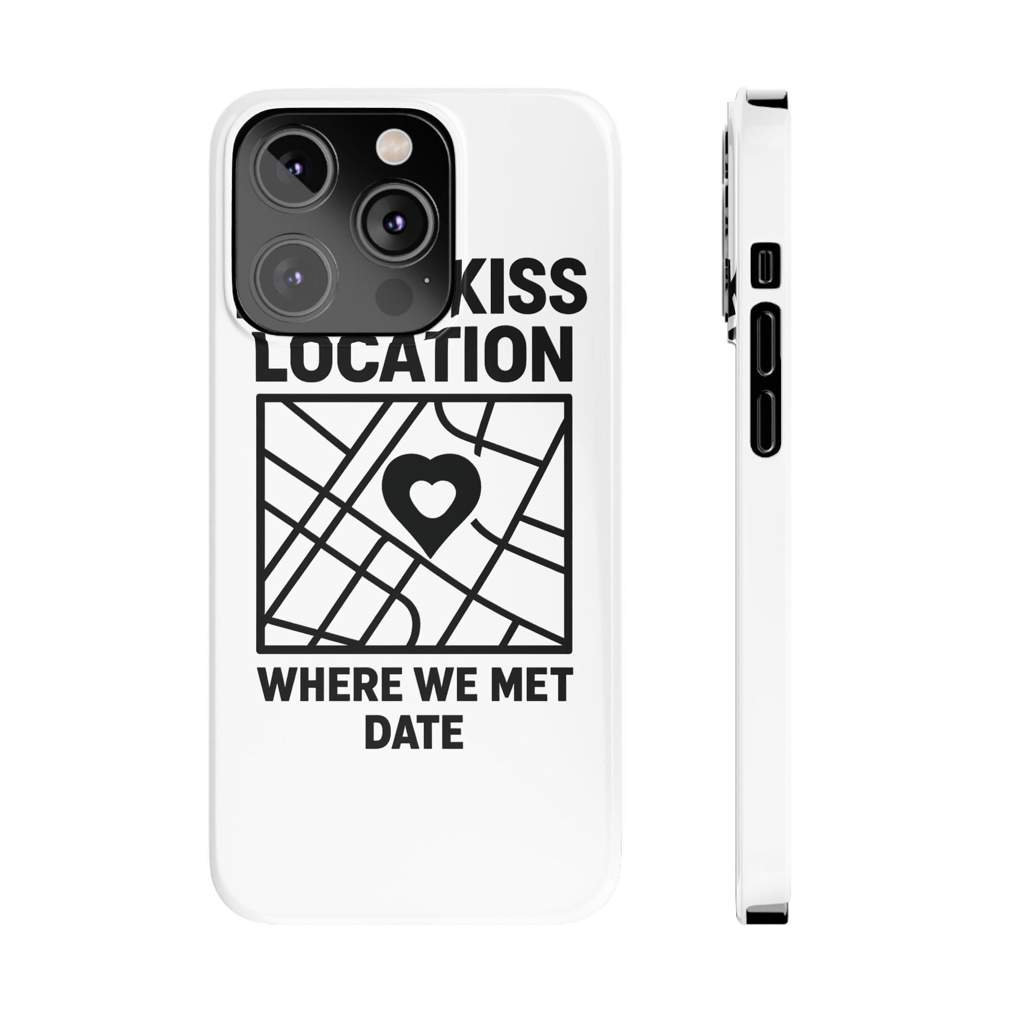 First Kiss Location Phone Case Custom Map Where We Met Anniversary Gift Personalized Couples Phone Case Heart Marker