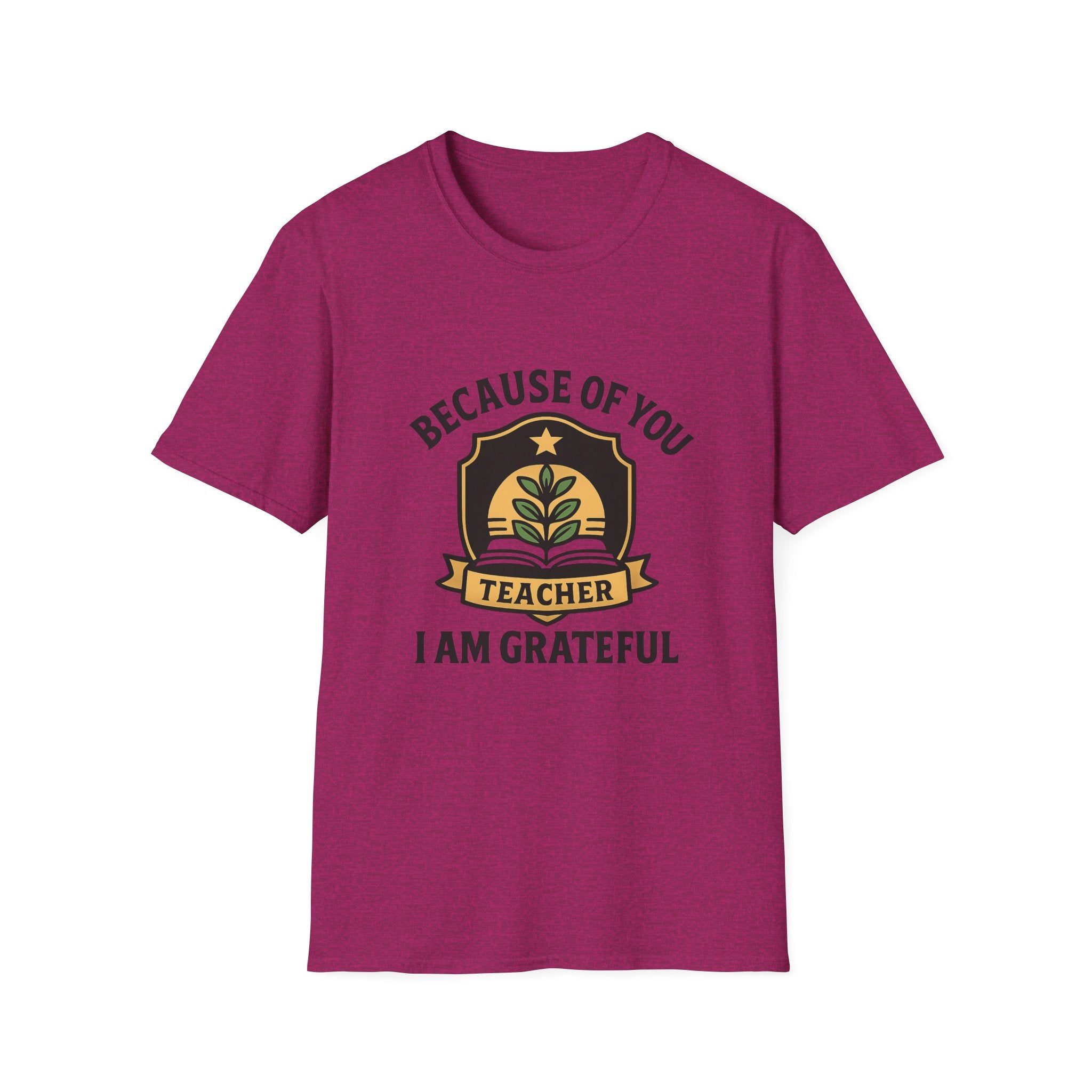 Teacher Appreciation Shirt, Because of You I Am Grateful T-Shirt, Teacher Gift, Thank You Teacher Tee, End of Year Gift