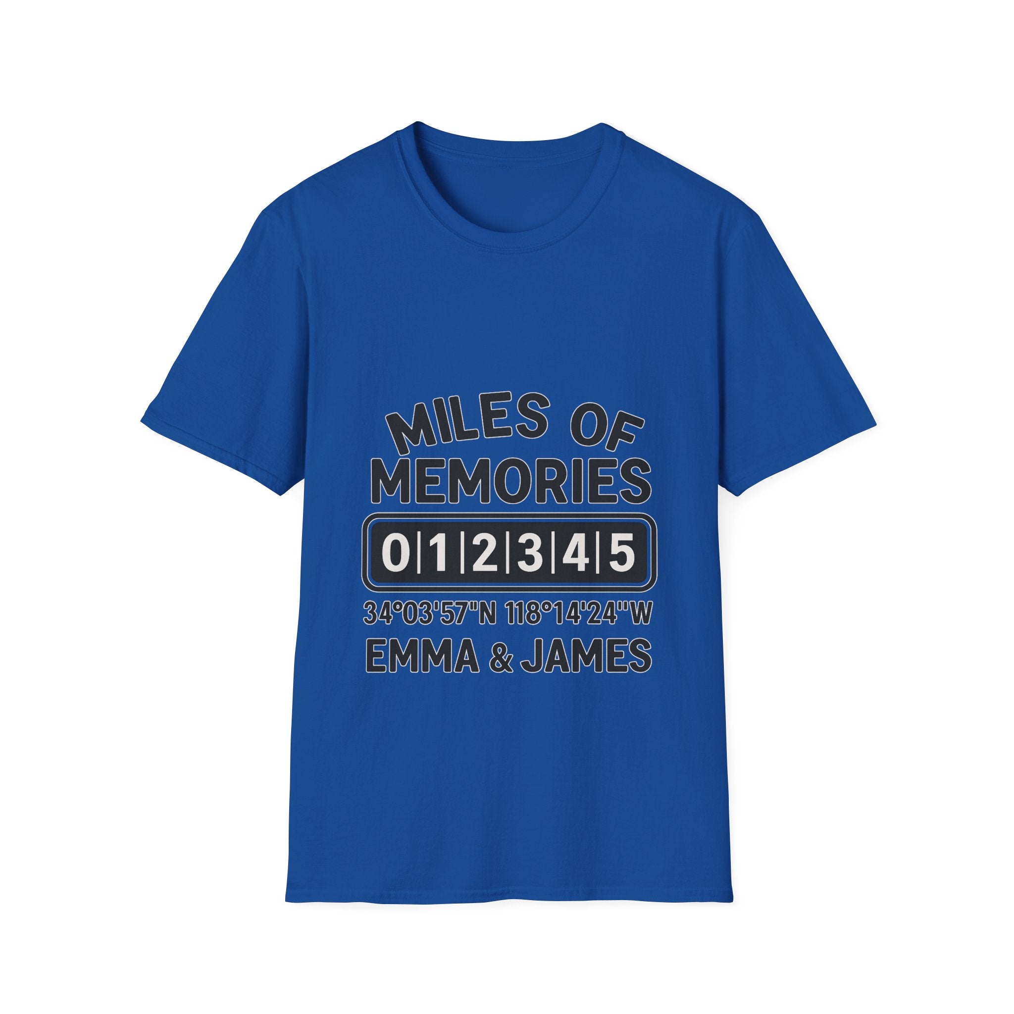Personalized Anniversary Shirt for Couples | Miles of Memories Custom Odometer Tee | Romantic Travel Gift with Coordinates & Names