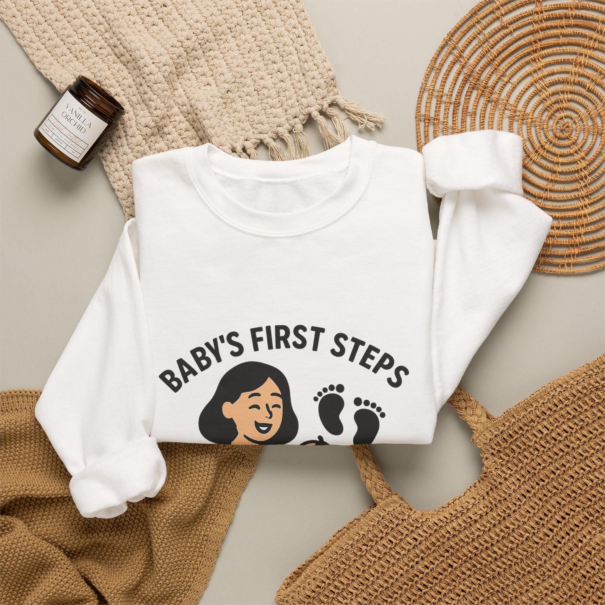 Baby's First Steps Sweatshirt, New Mom Gift, First Walking Milestone, Baby Footprint Shirt, Proud Mom Sweatshirt, Toddler Milestone