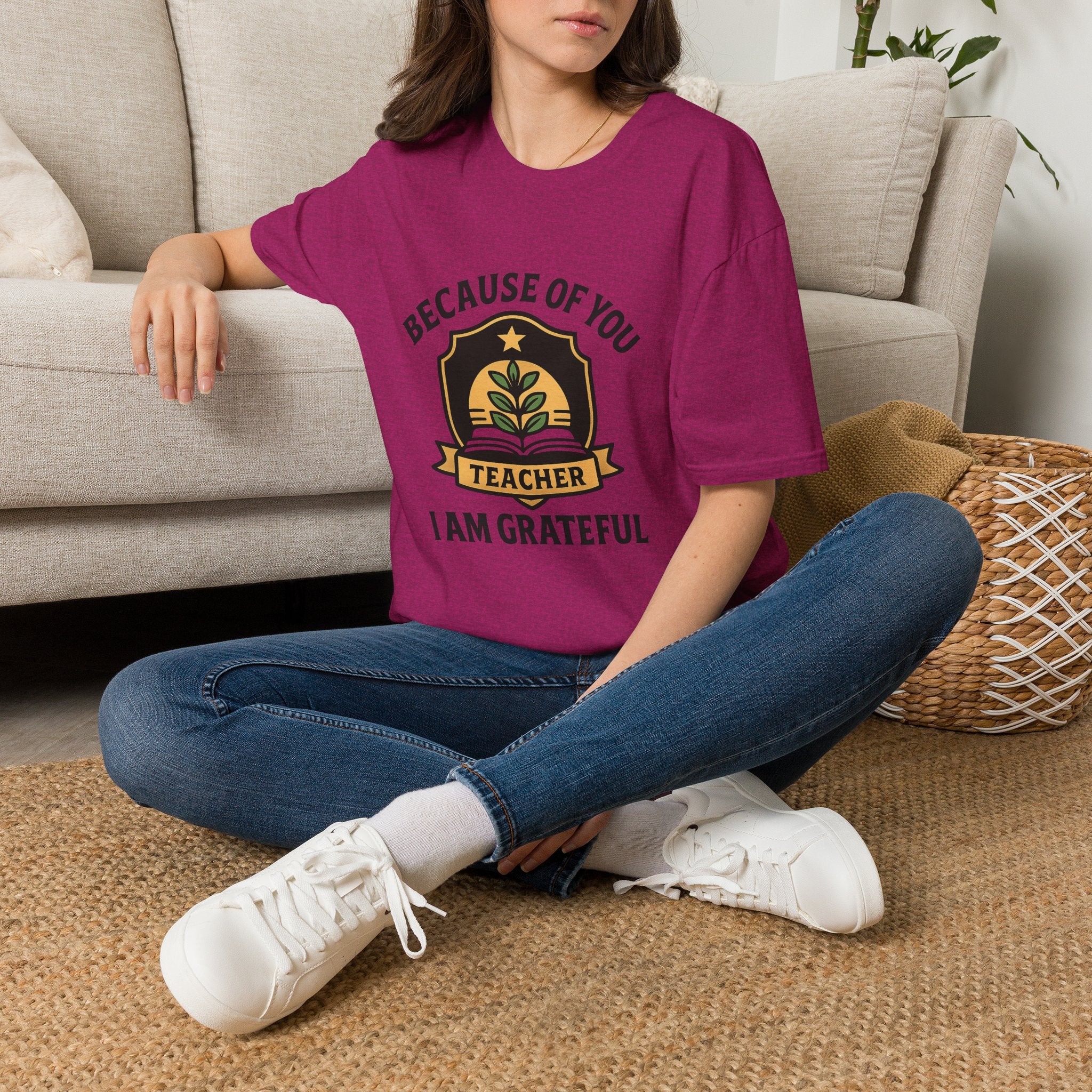 Teacher Appreciation Shirt, Because of You I Am Grateful T-Shirt, Teacher Gift, Thank You Teacher Tee, End of Year Gift