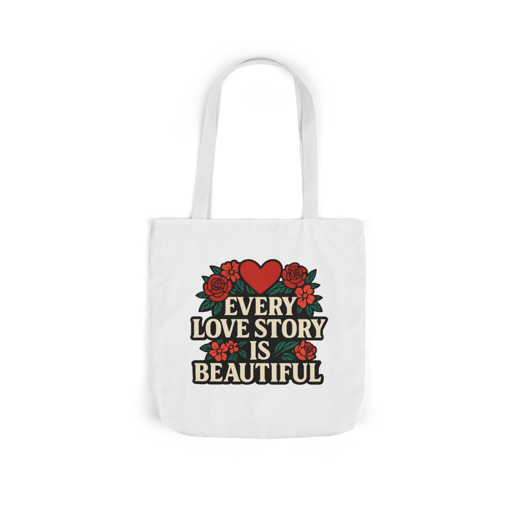 Every Love Story Is Beautiful Tote Bag, Floral Anniversary Gift for Wife, Romantic Wedding Quote Bag, Engagement Gift Women
