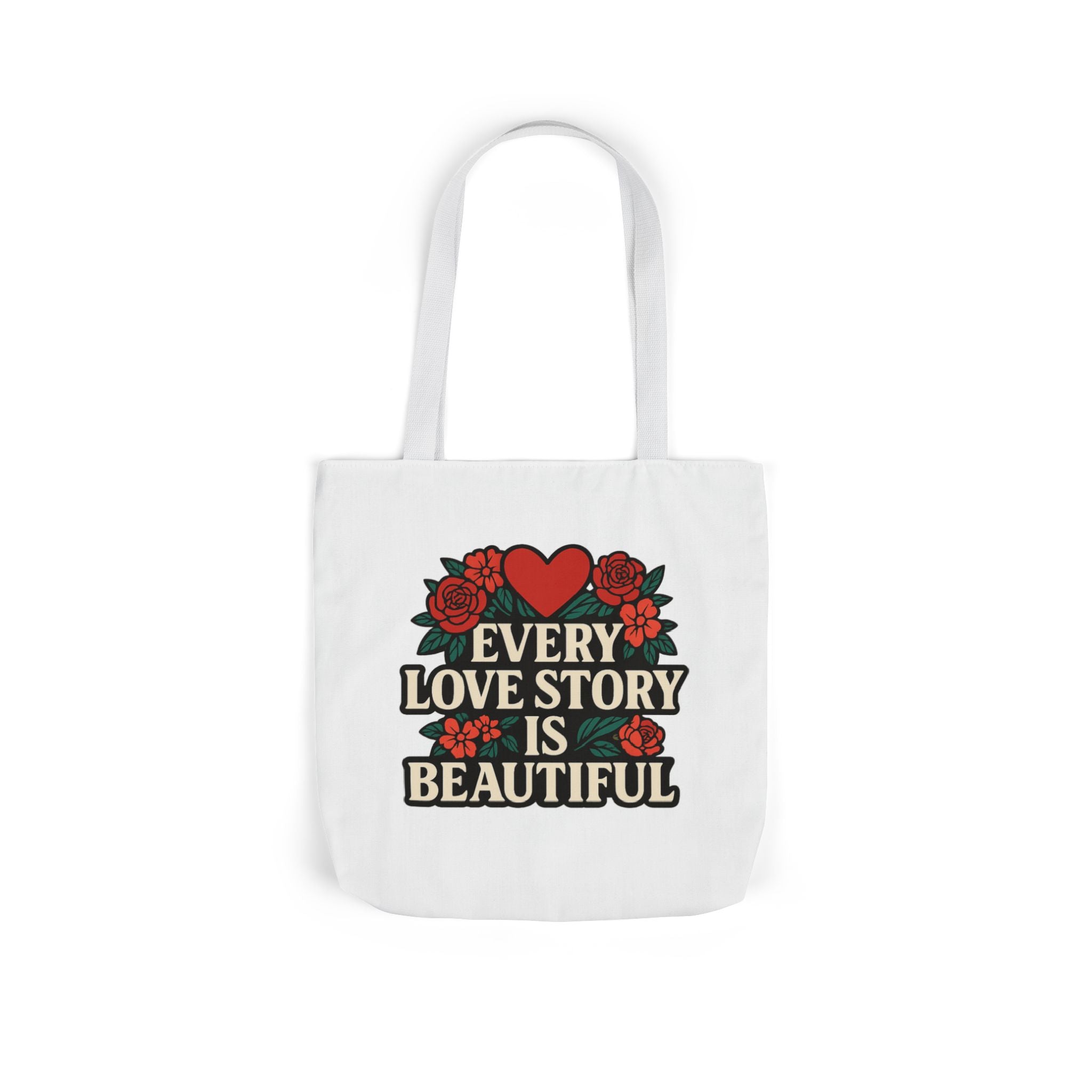 Every Love Story Is Beautiful Tote Bag, Floral Anniversary Gift for Wife, Romantic Wedding Quote Bag, Engagement Gift Women