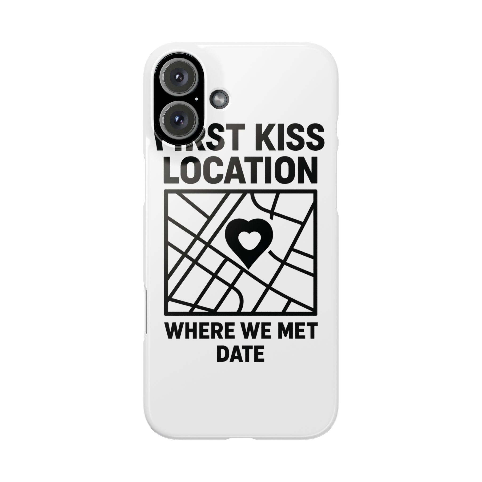 First Kiss Location Phone Case Custom Map Where We Met Anniversary Gift Personalized Couples Phone Case Heart Marker
