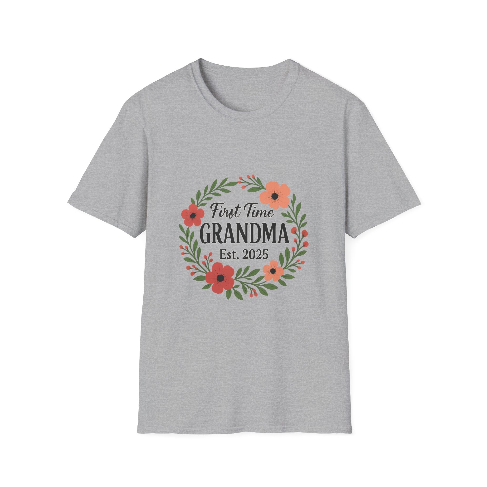 First Time Grandma Est 2025 Shirt New Grandmother Announcement Pregnancy Reveal Gift Floral Wreath Tshirt Mothers Day Gift