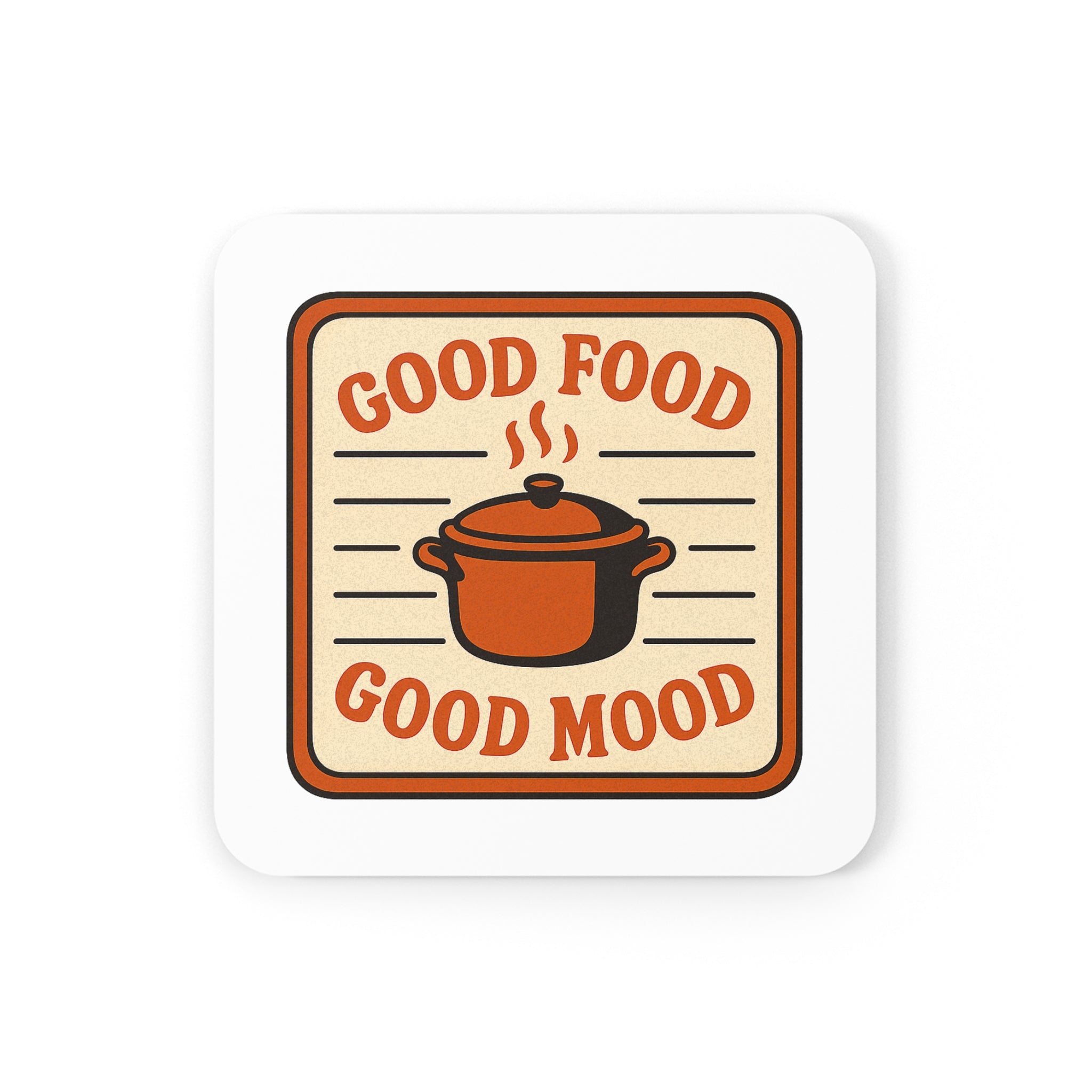 Vintage Recipe Card Coaster Set, Good Food Good Mood Kitchen Coasters, Housewarming Gift for Cook, Retro Kitchen Decor Cork Coasters