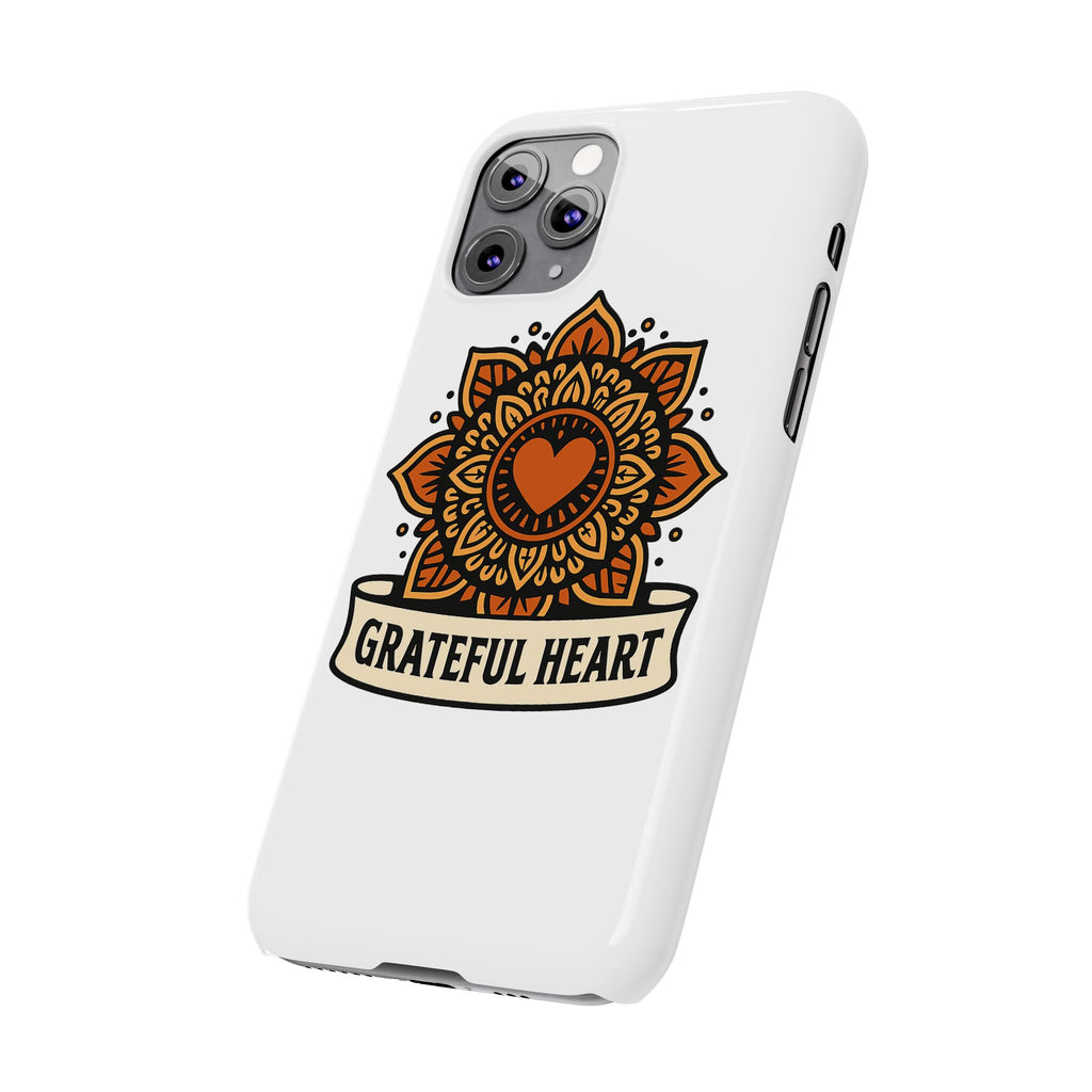 Grateful Heart Mandala Phone Case, Mindfulness Gift for Yoga Lover, Boho Gratitude Quote, Wellness Housewarming Gift Woman