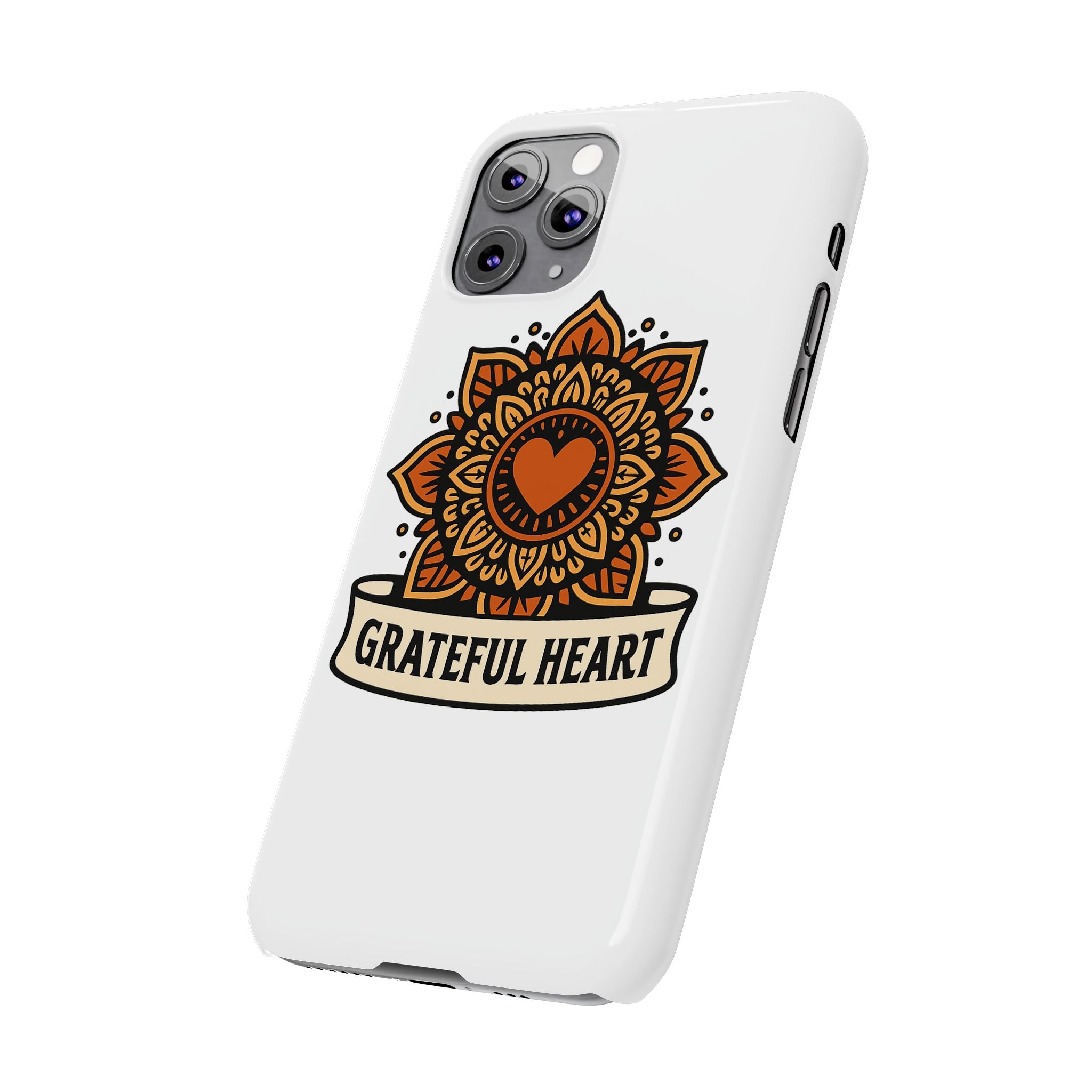 Grateful Heart Mandala Phone Case, Mindfulness Gift for Yoga Lover, Boho Gratitude Quote, Wellness Housewarming Gift Woman