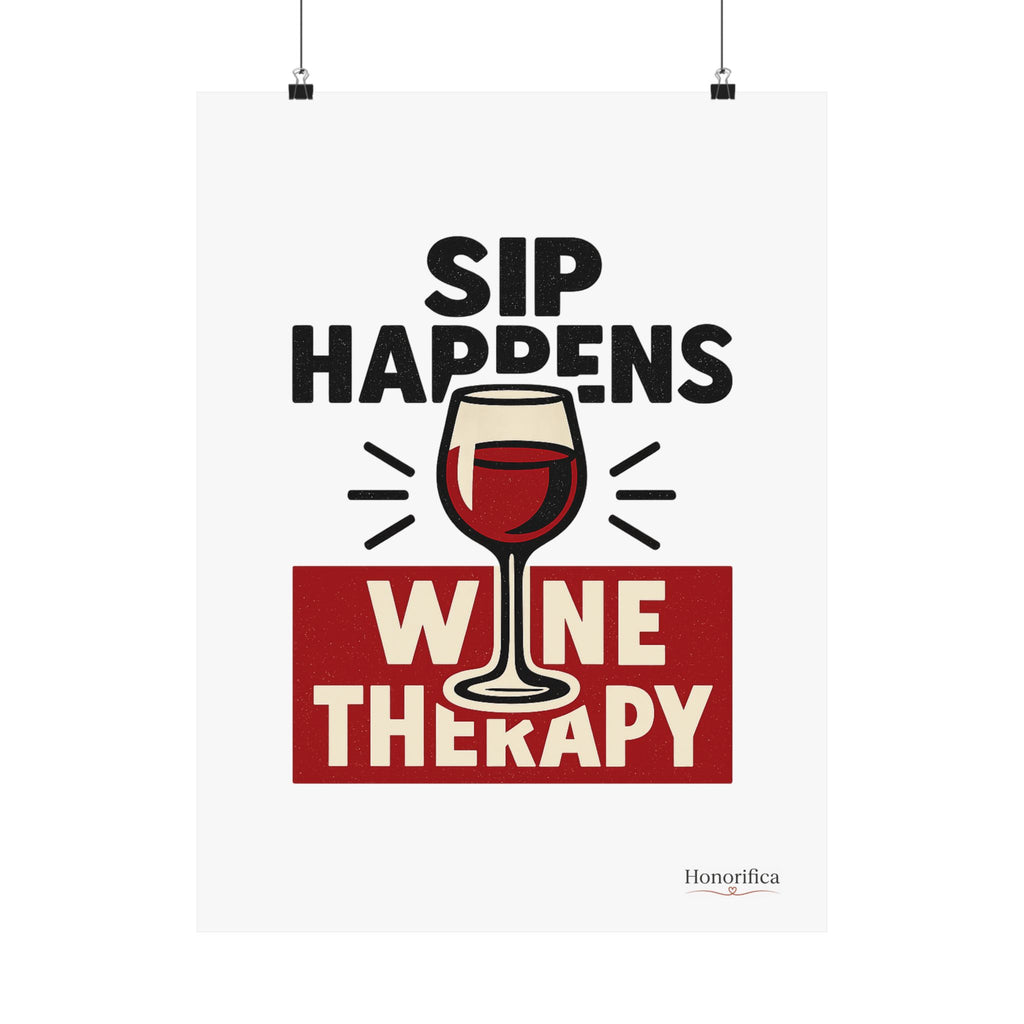 Sip Happens Wine Therapy Poster, Funny Wine Wall Art, Wine Lover Gift, Housewarming Gift for Women, Wine Decor Kitchen Bar Art