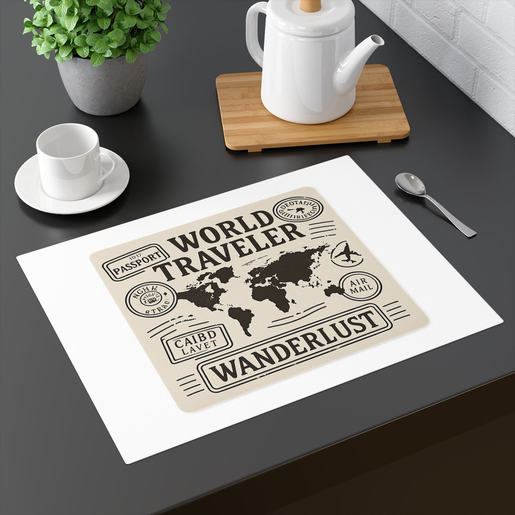 Passport Stamp Placemat Set World Traveler Map Gift Travel Decor Housewarming Gift for Travelers Wanderlust Table Decor