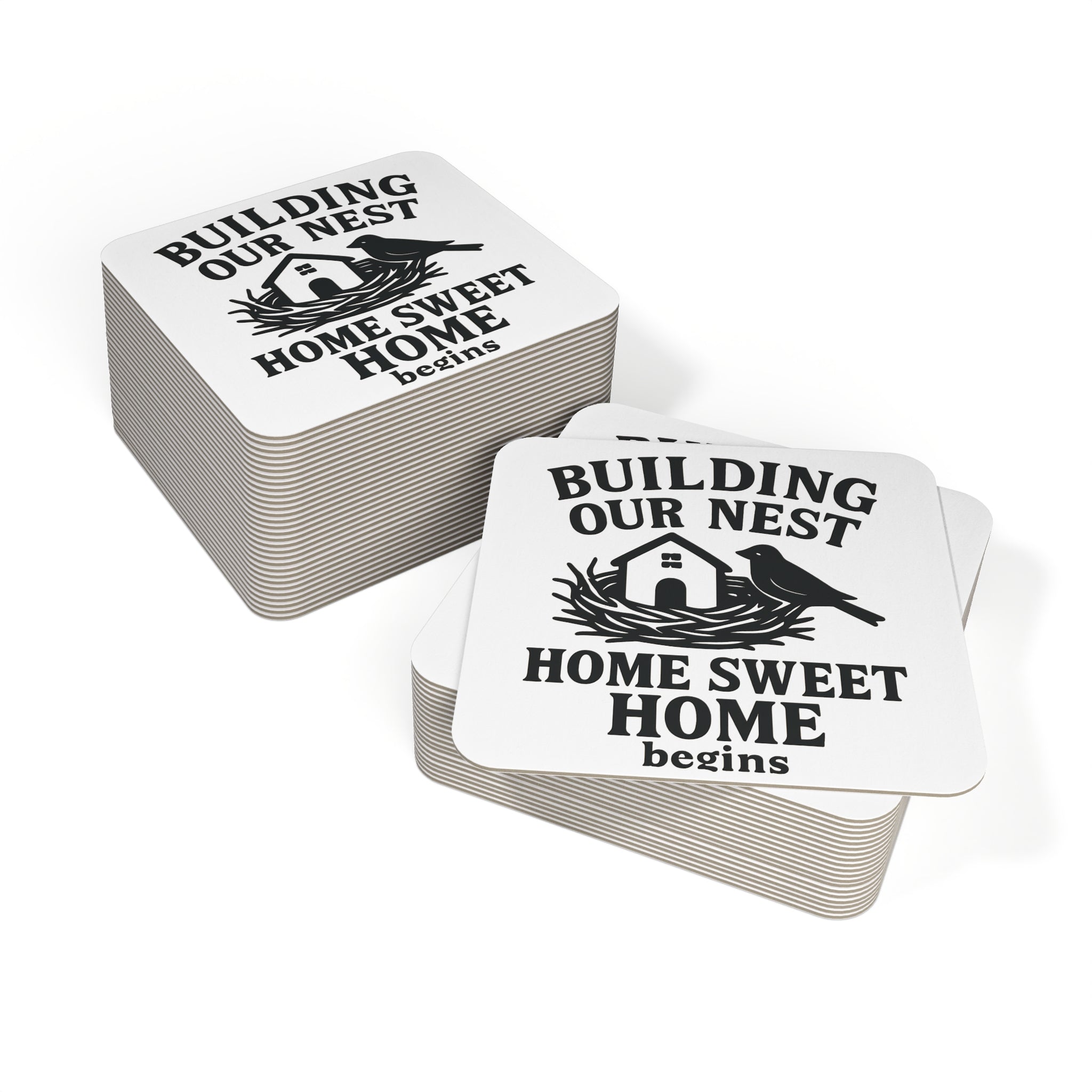 Housewarming Gift Coaster Set, New Home Gift for Couple, Building Our Nest Cork Coasters, Farmhouse Home Sweet Home Decor