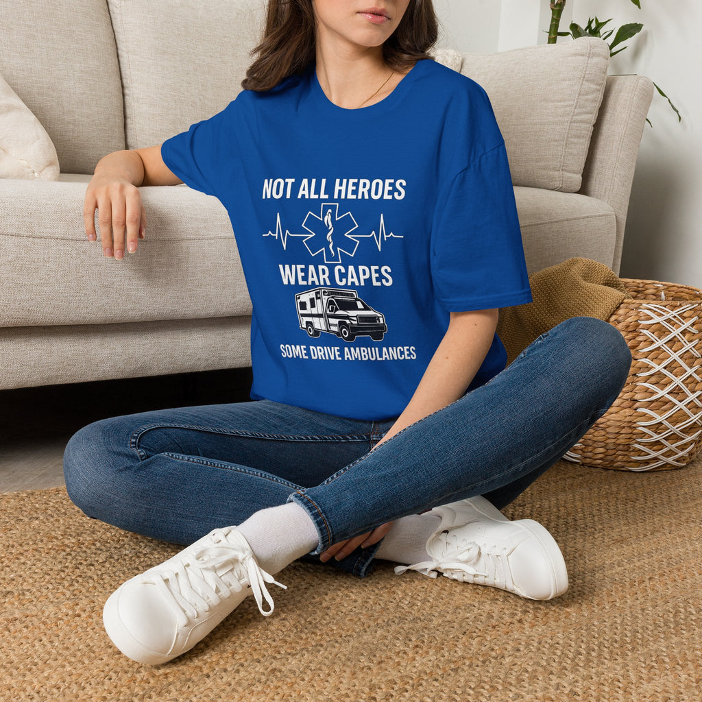 Not All Heroes Wear Capes Some Drive Ambulances Shirt, EMS Paramedic Gift, EMT Appreciation Tee, Star of Life, Thin White Line