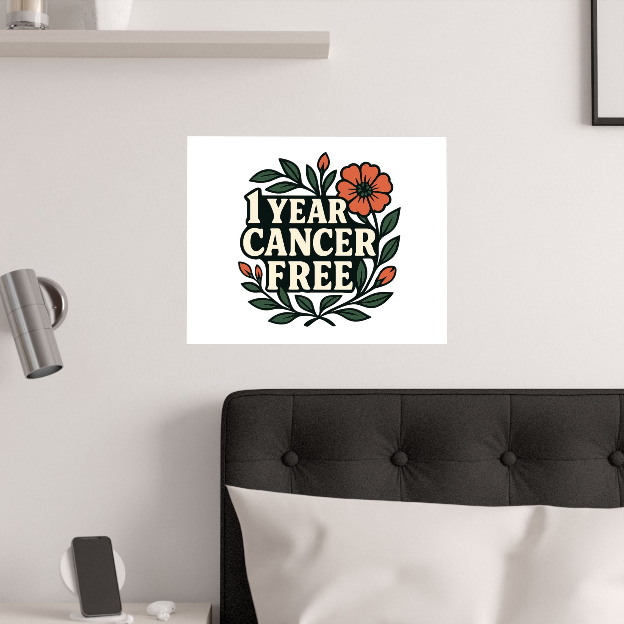 1 Year Cancer Free Poster, Botanical Growth Anniversary Gift, Cancer Survivor Milestone Wall Art, Hope & Healing Decor