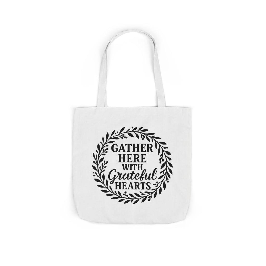 Gather Here With Grateful Hearts Tote Bag Farmhouse Kitchen Gift Rustic Botanical Wreath Housewarming Gift for Women Hostess