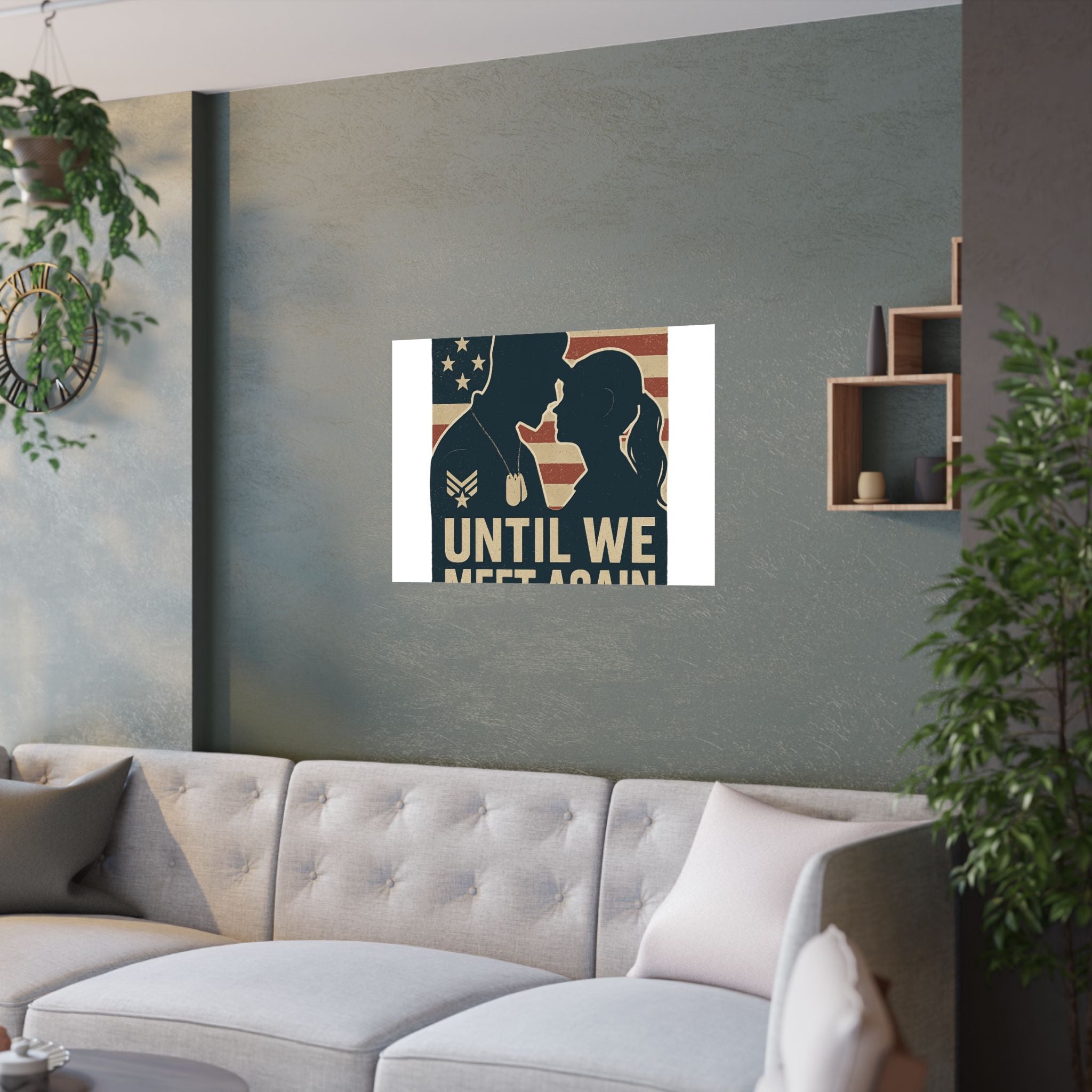 Until We Meet Again Military Deployment Poster, Romantic Farewell Gift for Military Spouse, Patriotic Couple Silhouette Art