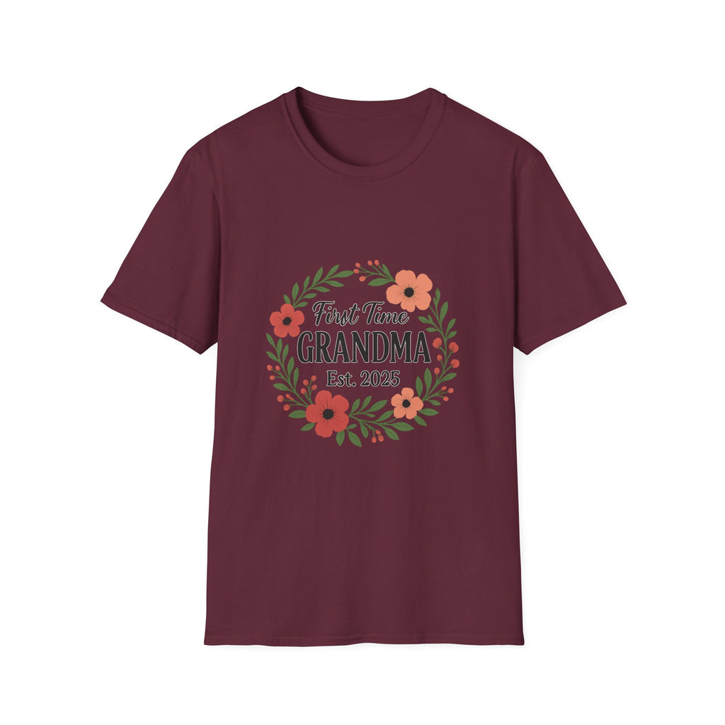 First Time Grandma Est 2025 Shirt New Grandmother Announcement Pregnancy Reveal Gift Floral Wreath Tshirt Mothers Day Gift