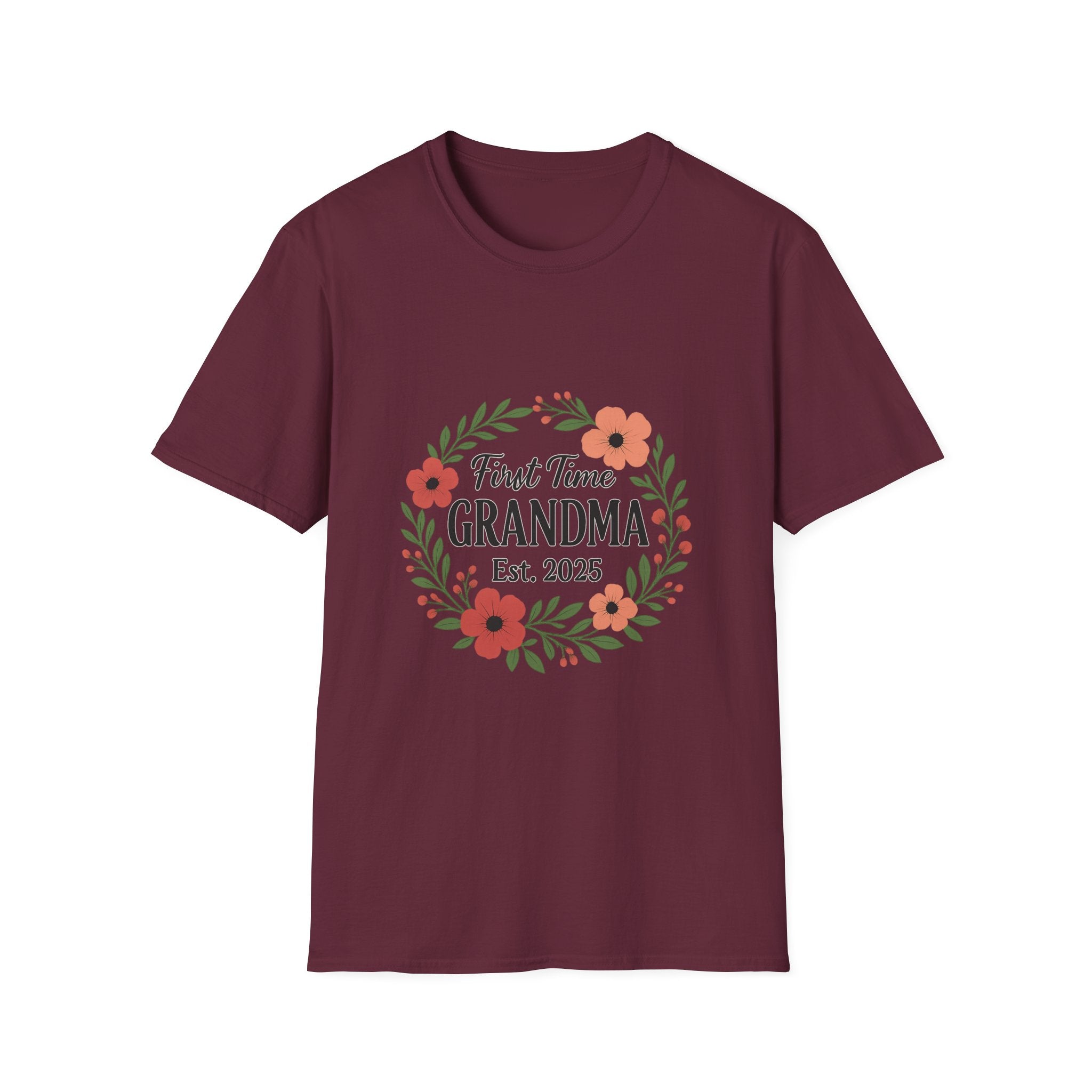 First Time Grandma Est 2025 Shirt New Grandmother Announcement Pregnancy Reveal Gift Floral Wreath Tshirt Mothers Day Gift