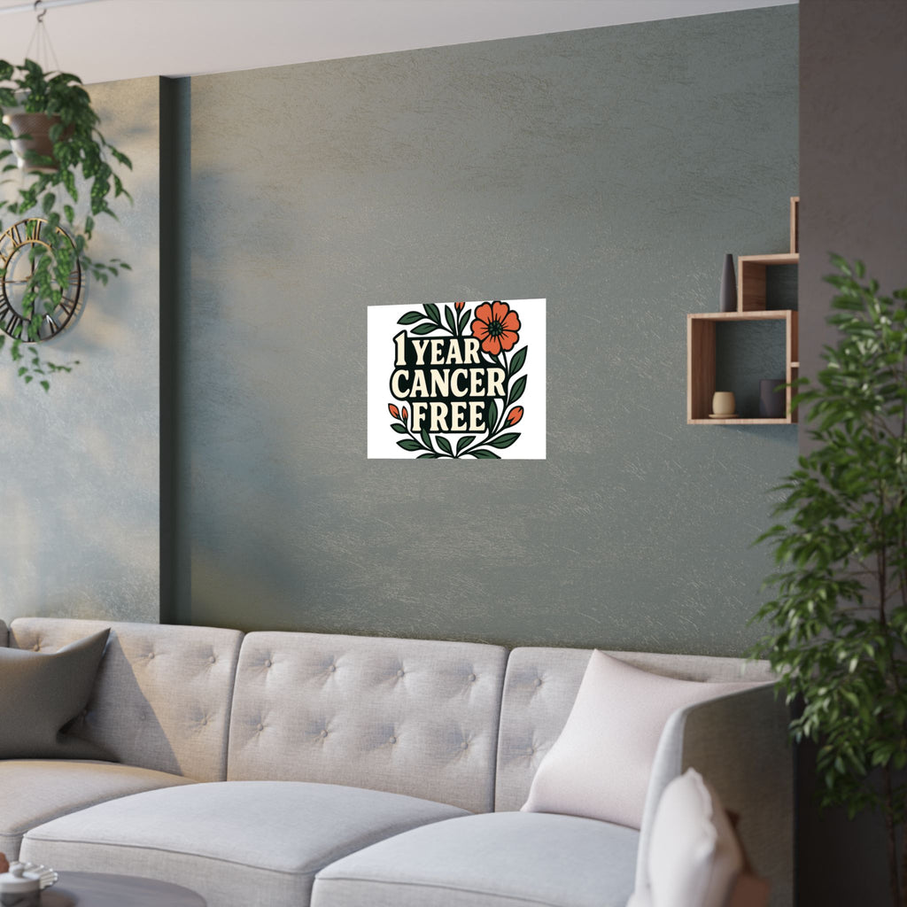 1 Year Cancer Free Poster, Botanical Growth Anniversary Gift, Cancer Survivor Milestone Wall Art, Hope & Healing Decor