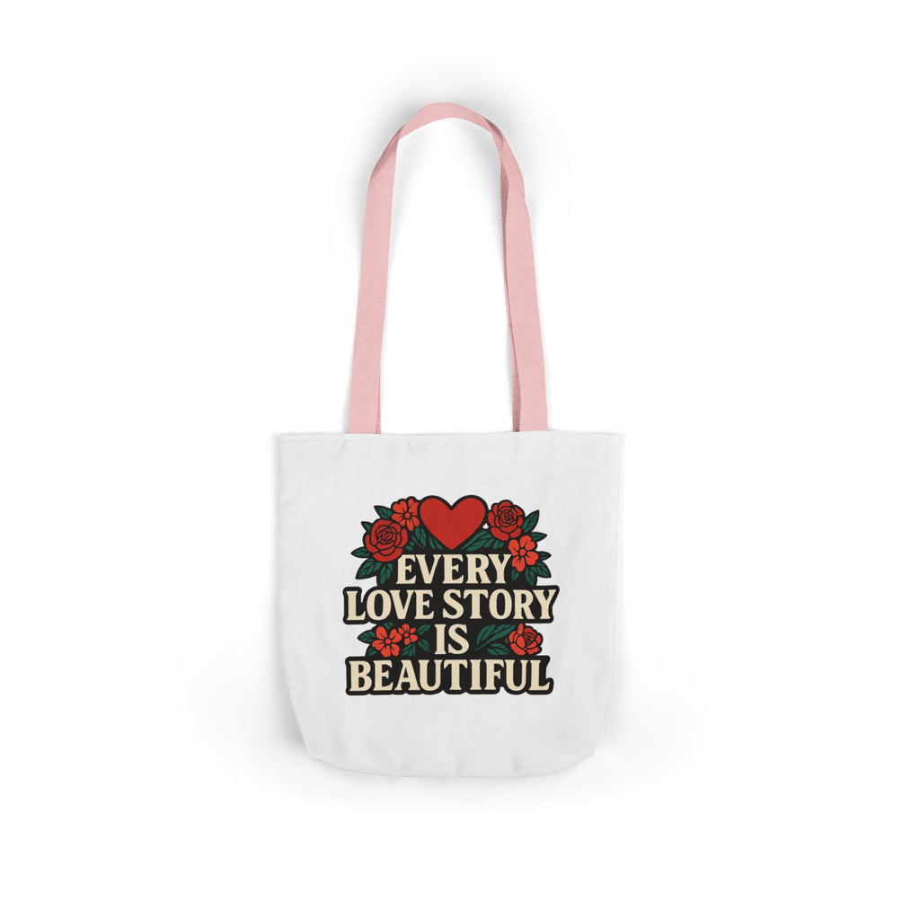 Every Love Story Is Beautiful Tote Bag, Floral Anniversary Gift for Wife, Romantic Wedding Quote Bag, Engagement Gift Women