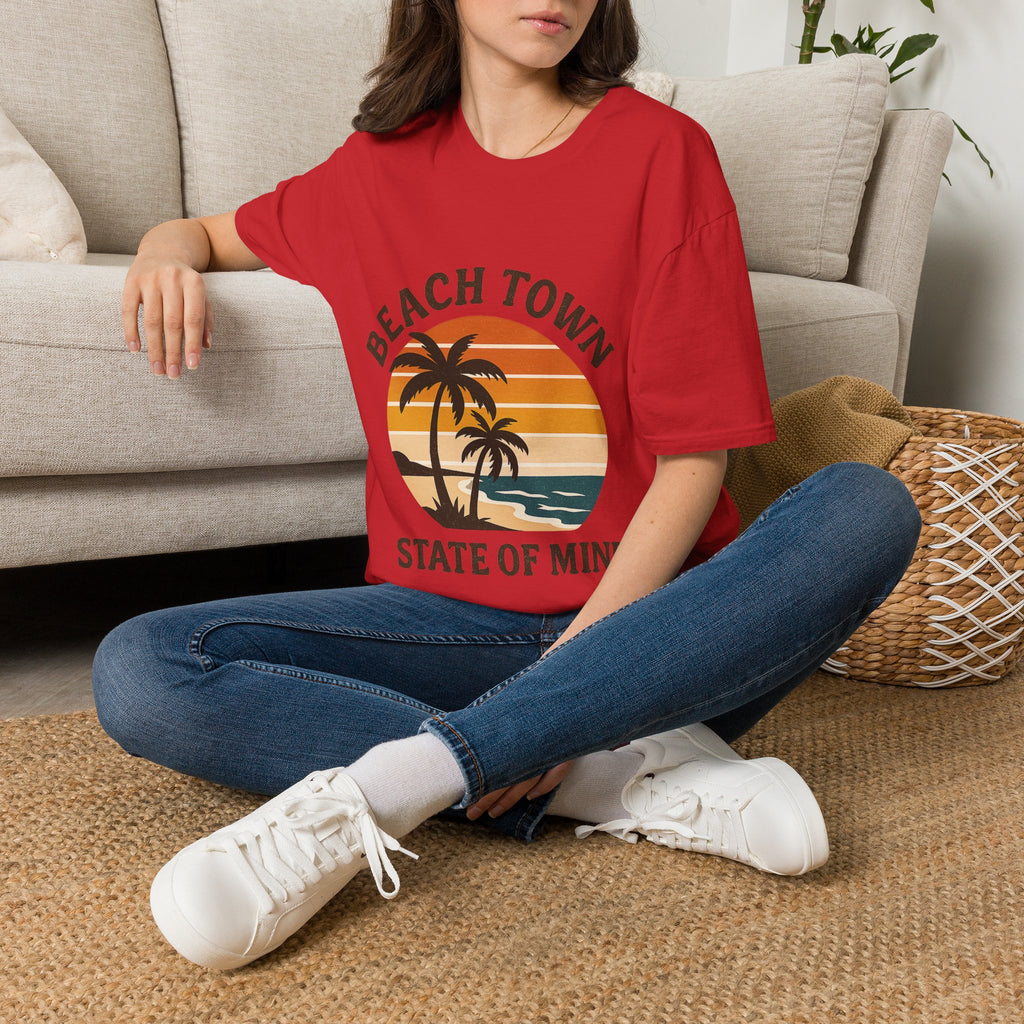 Beach Town State of Mind Shirt, Vintage Sunset Beach Tee, Coastal Living Gift, Palm Tree Vacation Shirt, Retro Beach Lover Gift