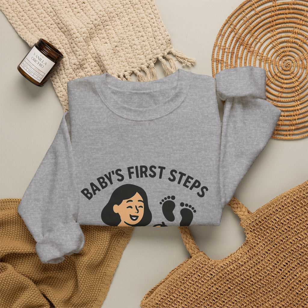 Baby's First Steps Sweatshirt, New Mom Gift, First Walking Milestone, Baby Footprint Shirt, Proud Mom Sweatshirt, Toddler Milestone