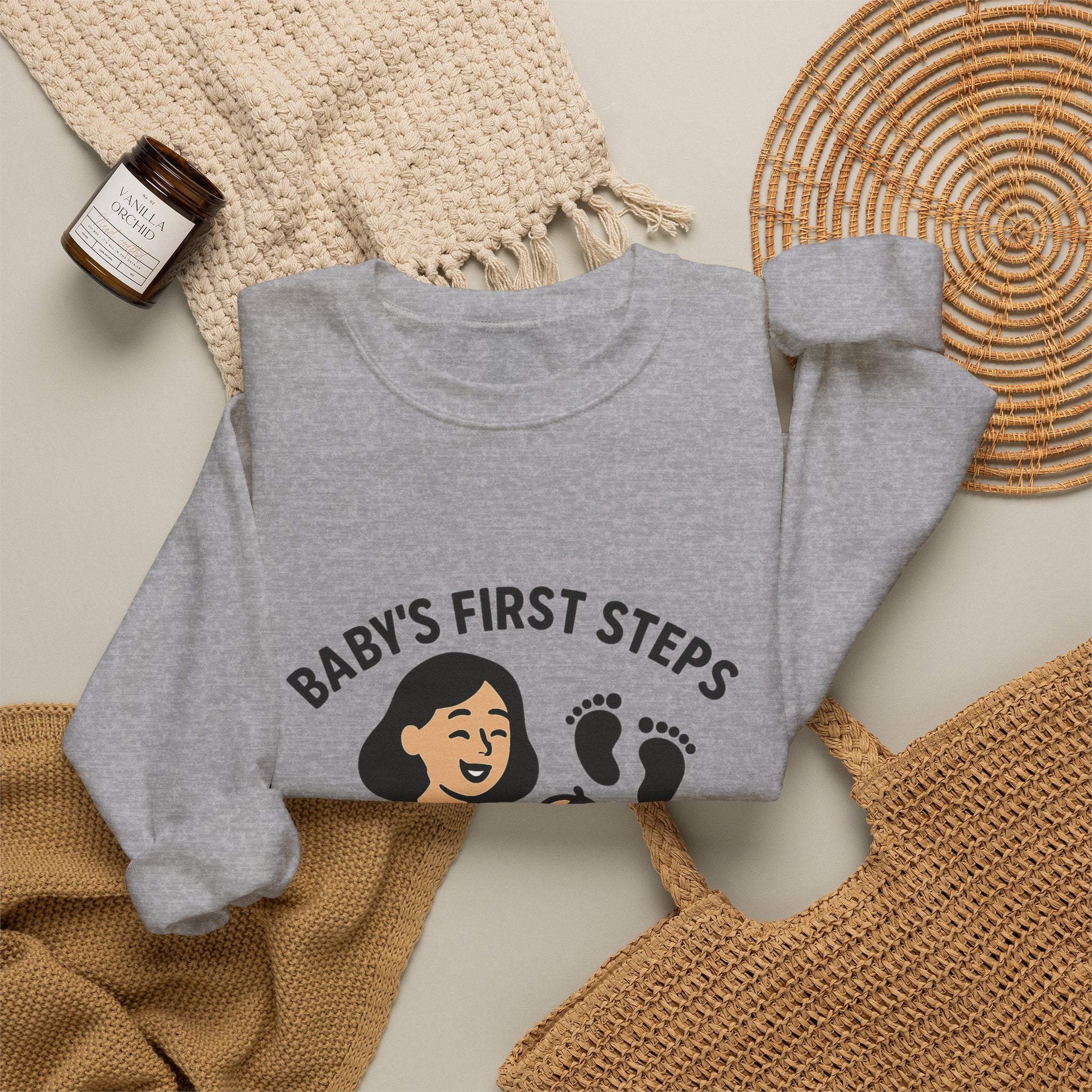 Baby's First Steps Sweatshirt, New Mom Gift, First Walking Milestone, Baby Footprint Shirt, Proud Mom Sweatshirt, Toddler Milestone