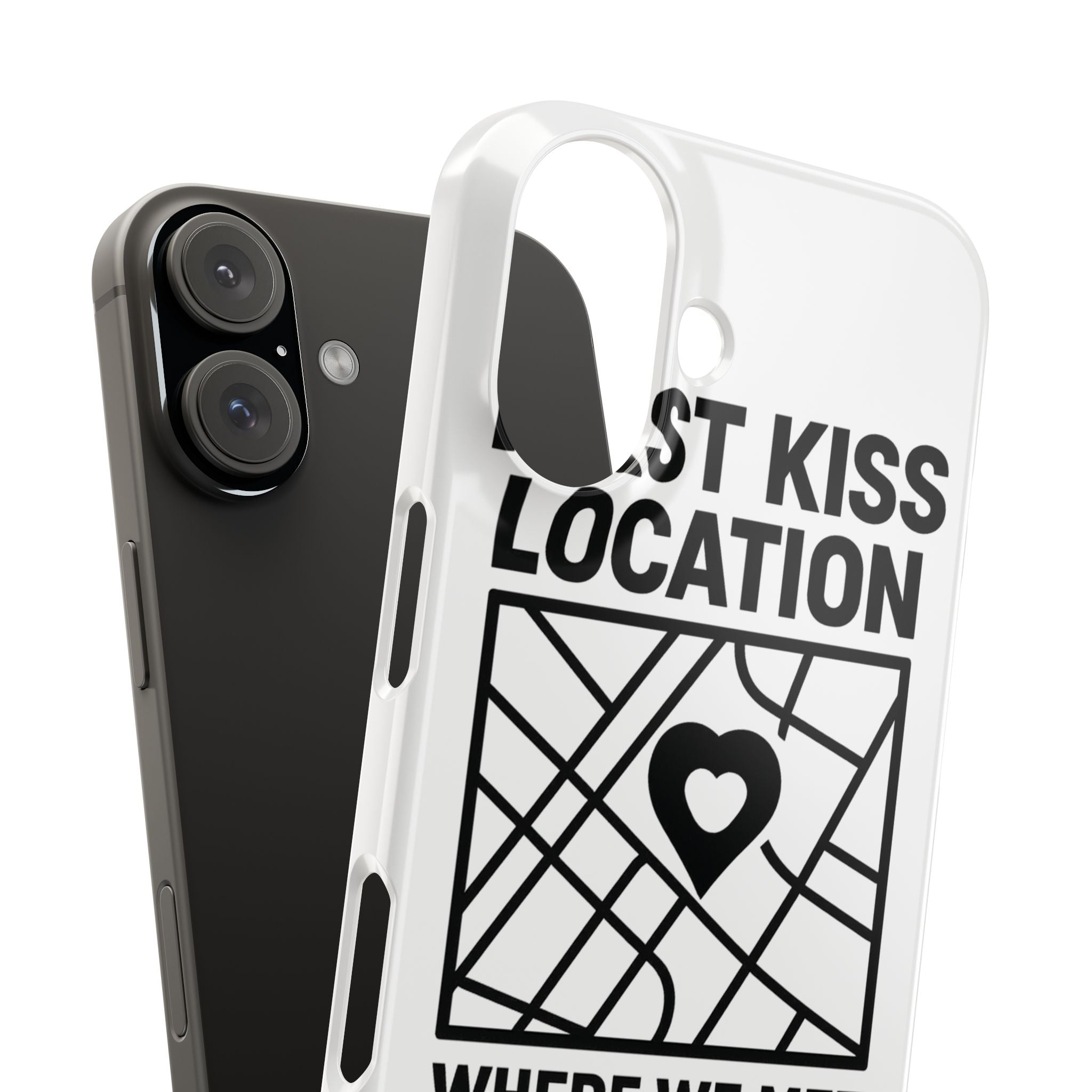 First Kiss Location Phone Case Custom Map Where We Met Anniversary Gift Personalized Couples Phone Case Heart Marker