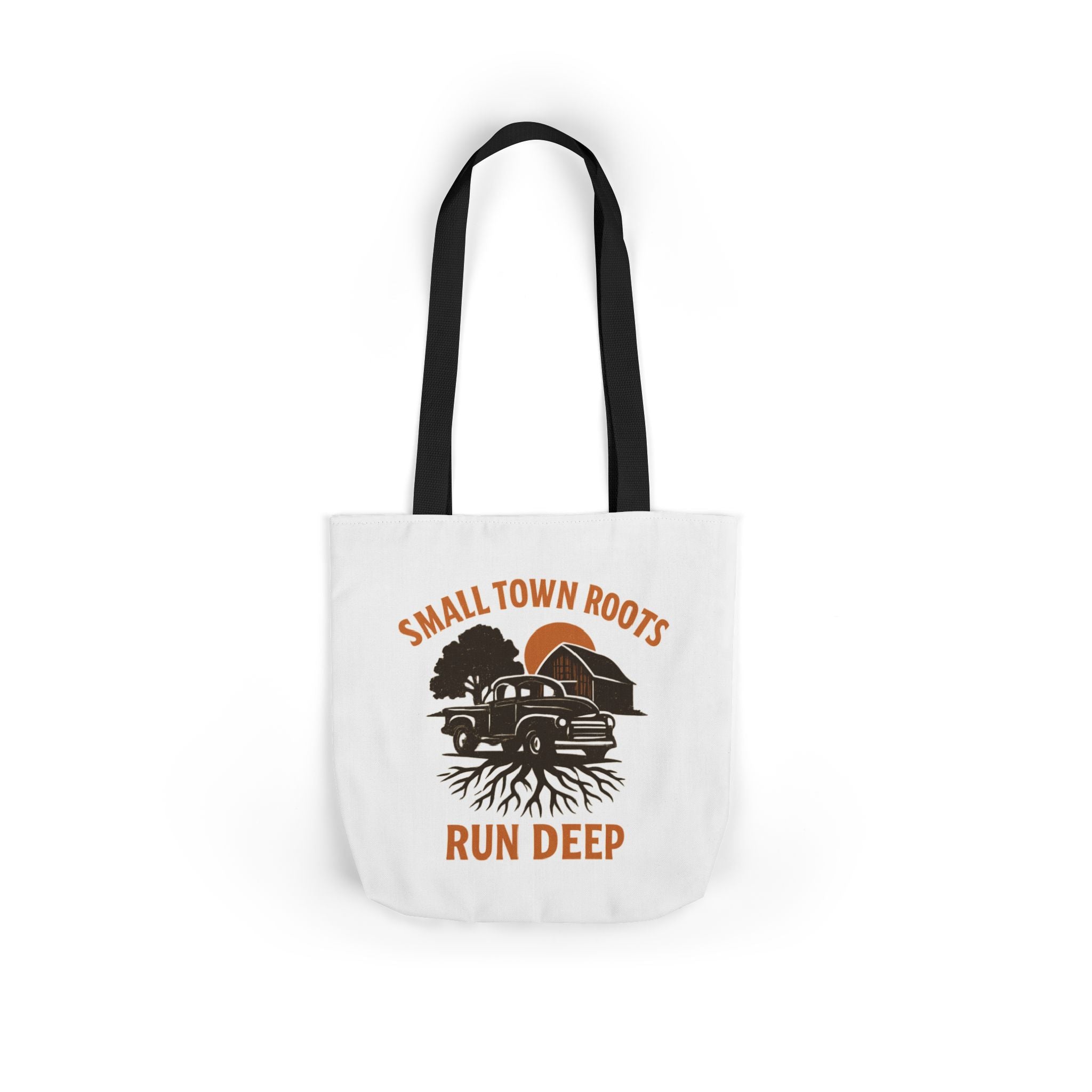 Small Town Roots Run Deep Tote Bag | Rural Heritage Pride Gift | Vintage Pickup Truck Barn Tote | Country Hometown Nostalgia Bag