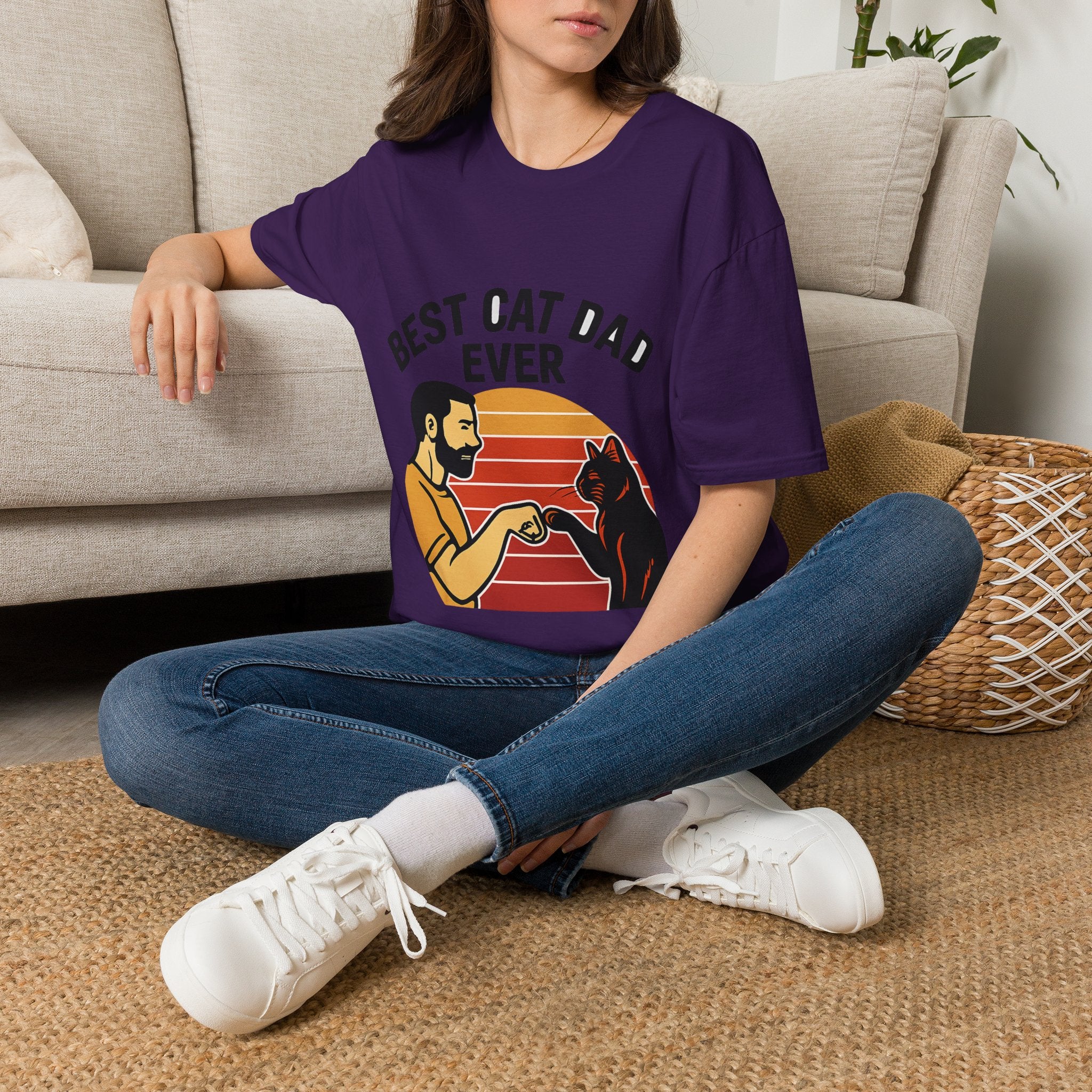 Best Cat Dad Ever Shirt Vintage Retro Cat Lover Gift for Men Father's Day Cat Owner Tshirt Funny Cat Dad Gift Retro Sunset Tee