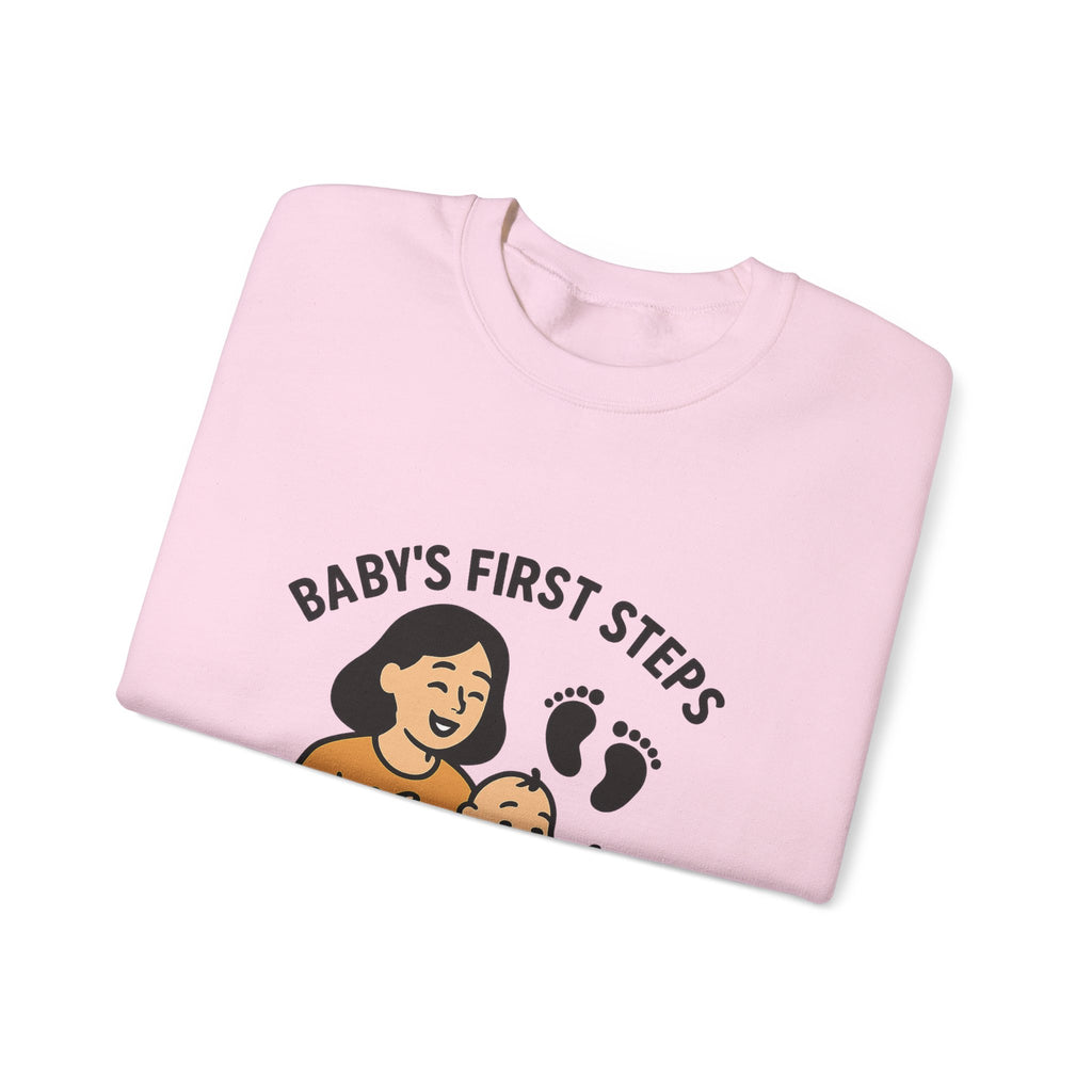 Baby's First Steps Sweatshirt, New Mom Gift, First Walking Milestone, Baby Footprint Shirt, Proud Mom Sweatshirt, Toddler Milestone