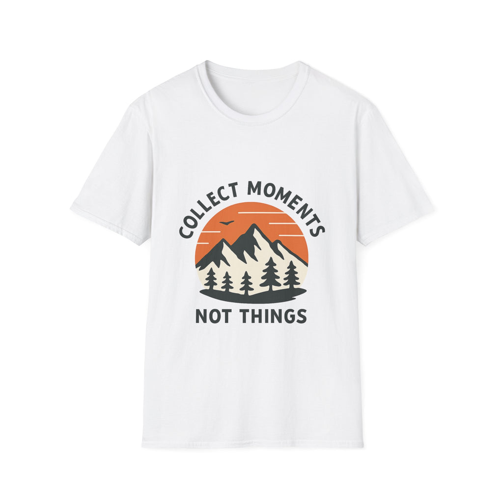 Collect Moments Not Things Mountain Sunset Shirt, Minimalist Adventure Tee, Experience Over Things Gift, Mindful Travel Hiking Tshirt