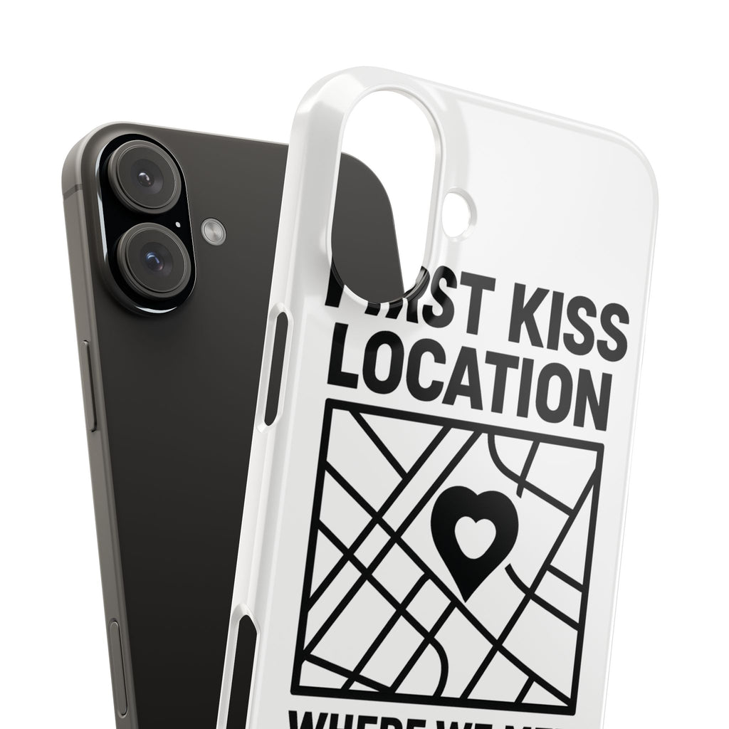 First Kiss Location Phone Case Custom Map Where We Met Anniversary Gift Personalized Couples Phone Case Heart Marker