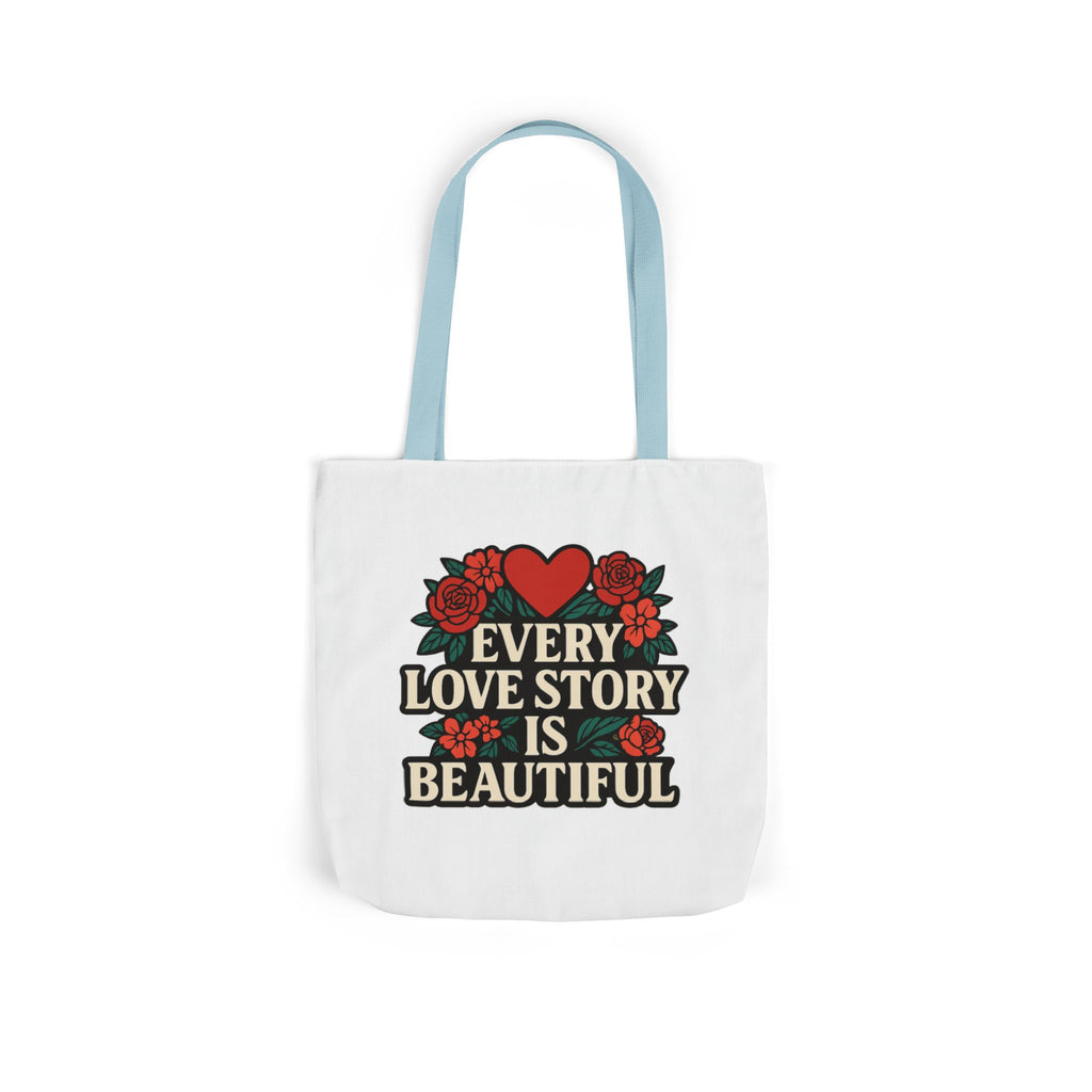 Every Love Story Is Beautiful Tote Bag, Floral Anniversary Gift for Wife, Romantic Wedding Quote Bag, Engagement Gift Women