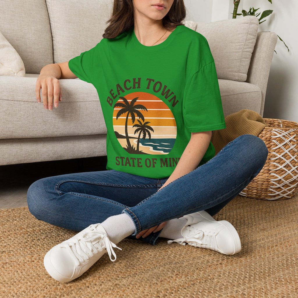 Beach Town State of Mind Shirt, Vintage Sunset Beach Tee, Coastal Living Gift, Palm Tree Vacation Shirt, Retro Beach Lover Gift