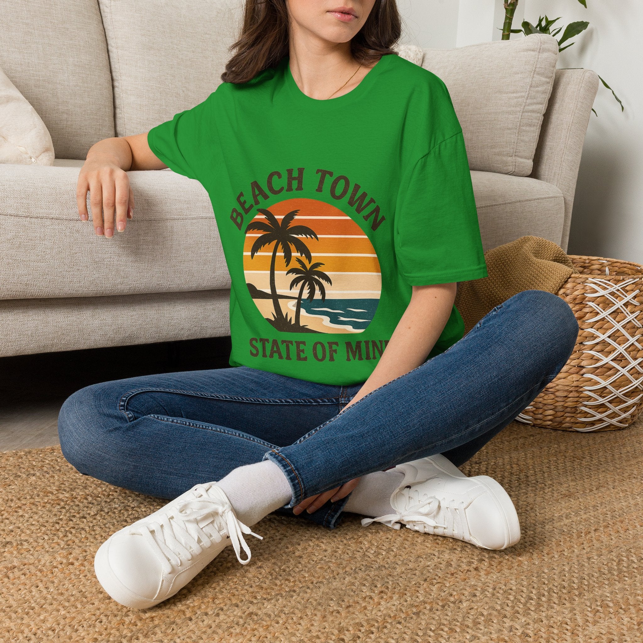 Beach Town State of Mind Shirt, Vintage Sunset Beach Tee, Coastal Living Gift, Palm Tree Vacation Shirt, Retro Beach Lover Gift