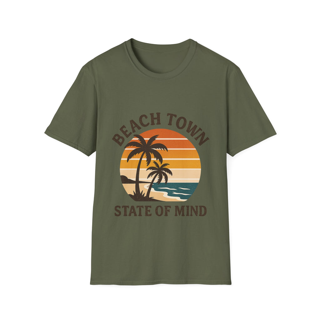 Beach Town State of Mind Shirt, Vintage Sunset Beach Tee, Coastal Living Gift, Palm Tree Vacation Shirt, Retro Beach Lover Gift