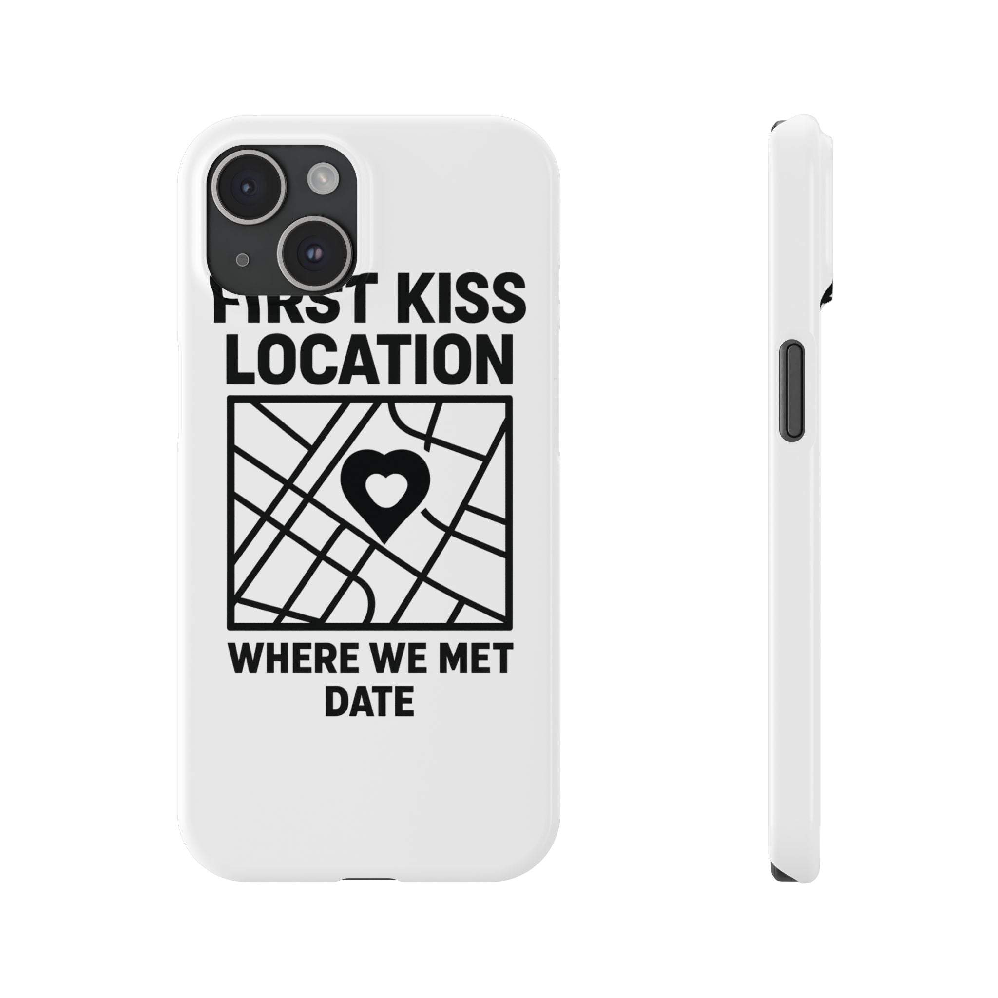 First Kiss Location Phone Case Custom Map Where We Met Anniversary Gift Personalized Couples Phone Case Heart Marker