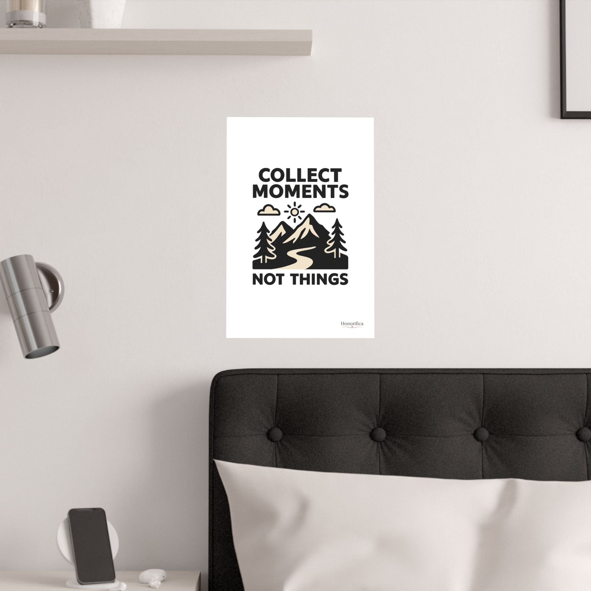 Collect Moments Not Things Mountain Poster, Travel Quote Wall Art, Adventure Gift, Minimalist Nature Print, Wanderlust Home Decor