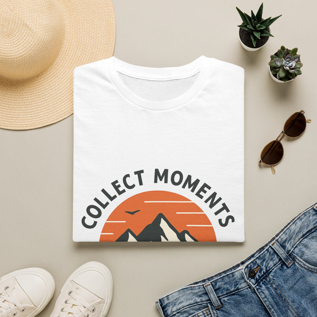 Collect Moments Not Things Mountain Sunset Shirt, Minimalist Adventure Tee, Experience Over Things Gift, Mindful Travel Hiking Tshirt
