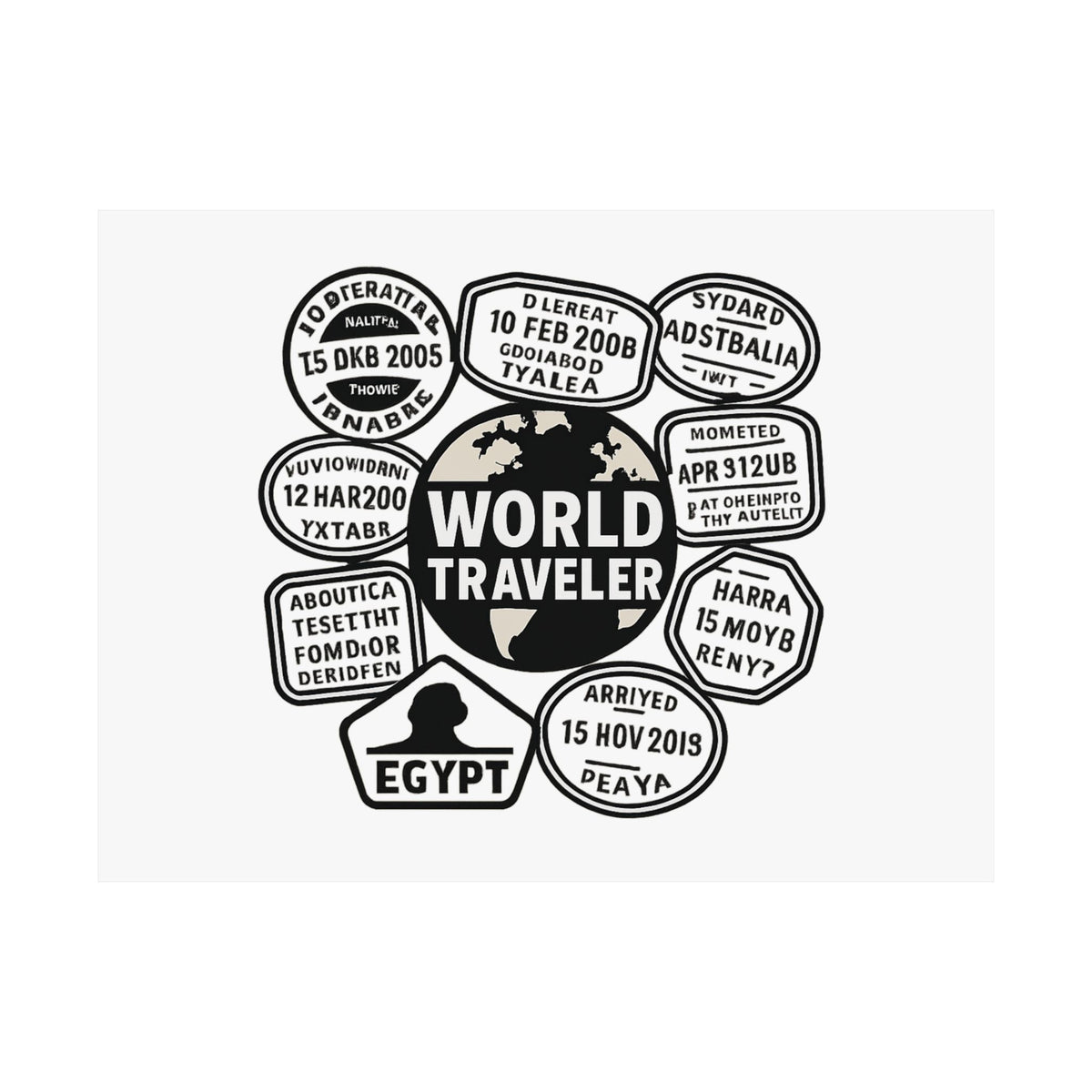 Passport Stamp Collage Poster World Traveler Wall Art Travel Map Gift Adventure Decor Wanderlust Print Globe Trotter