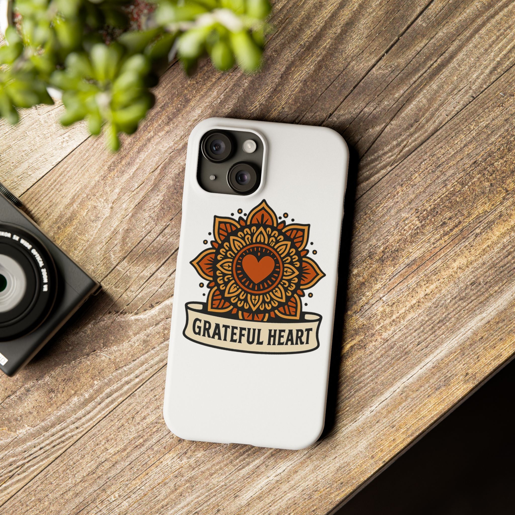 Grateful Heart Mandala Phone Case, Mindfulness Gift for Yoga Lover, Boho Gratitude Quote, Wellness Housewarming Gift Woman