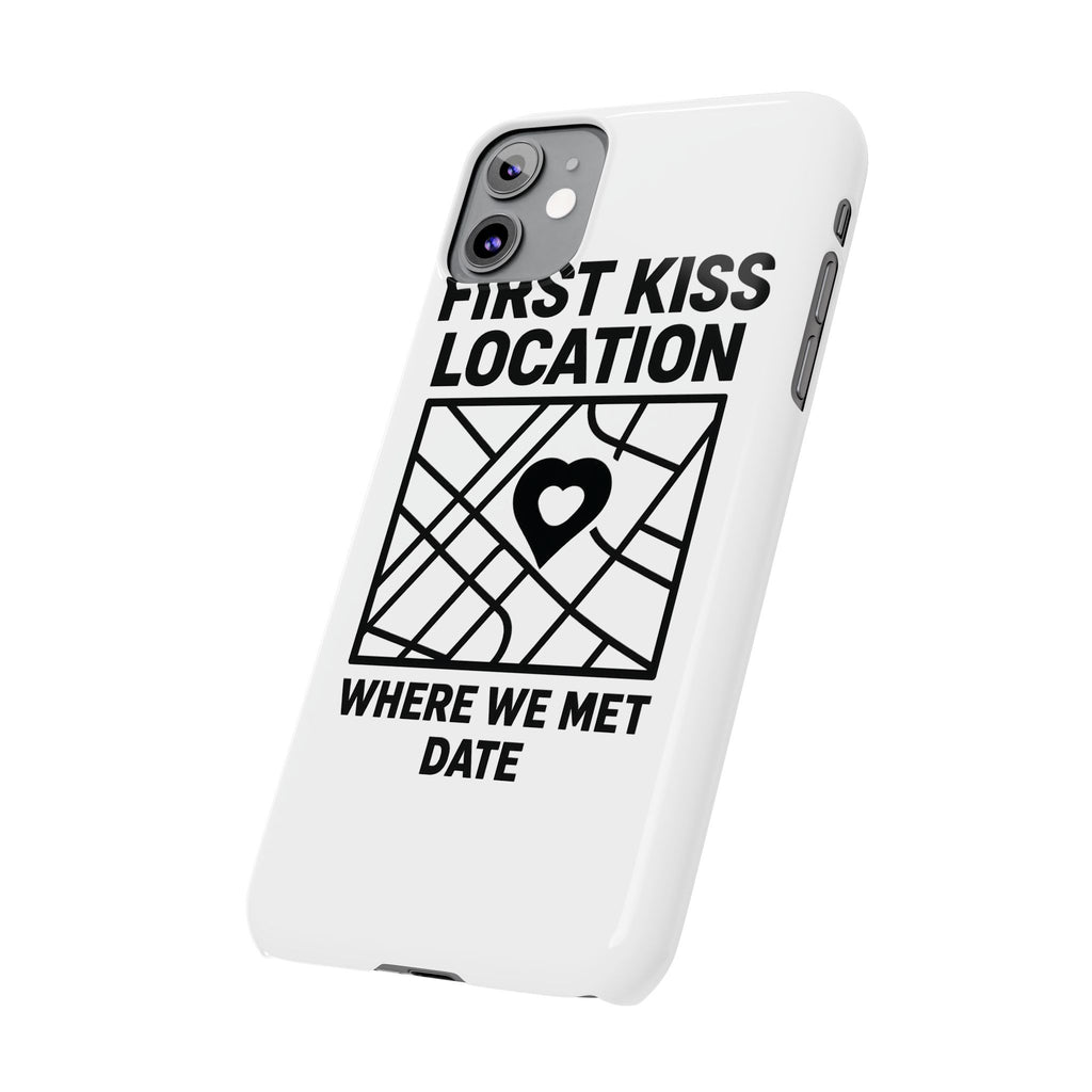 First Kiss Location Phone Case Custom Map Where We Met Anniversary Gift Personalized Couples Phone Case Heart Marker